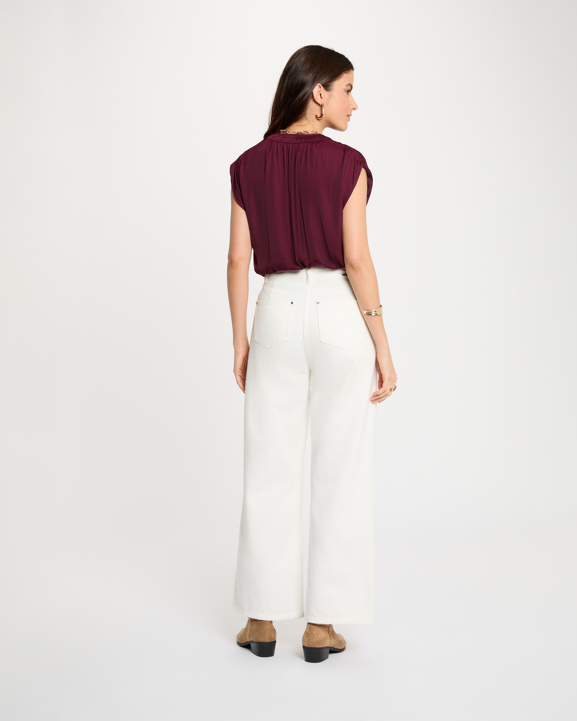 Blusa com Decote em V Ameixa-3