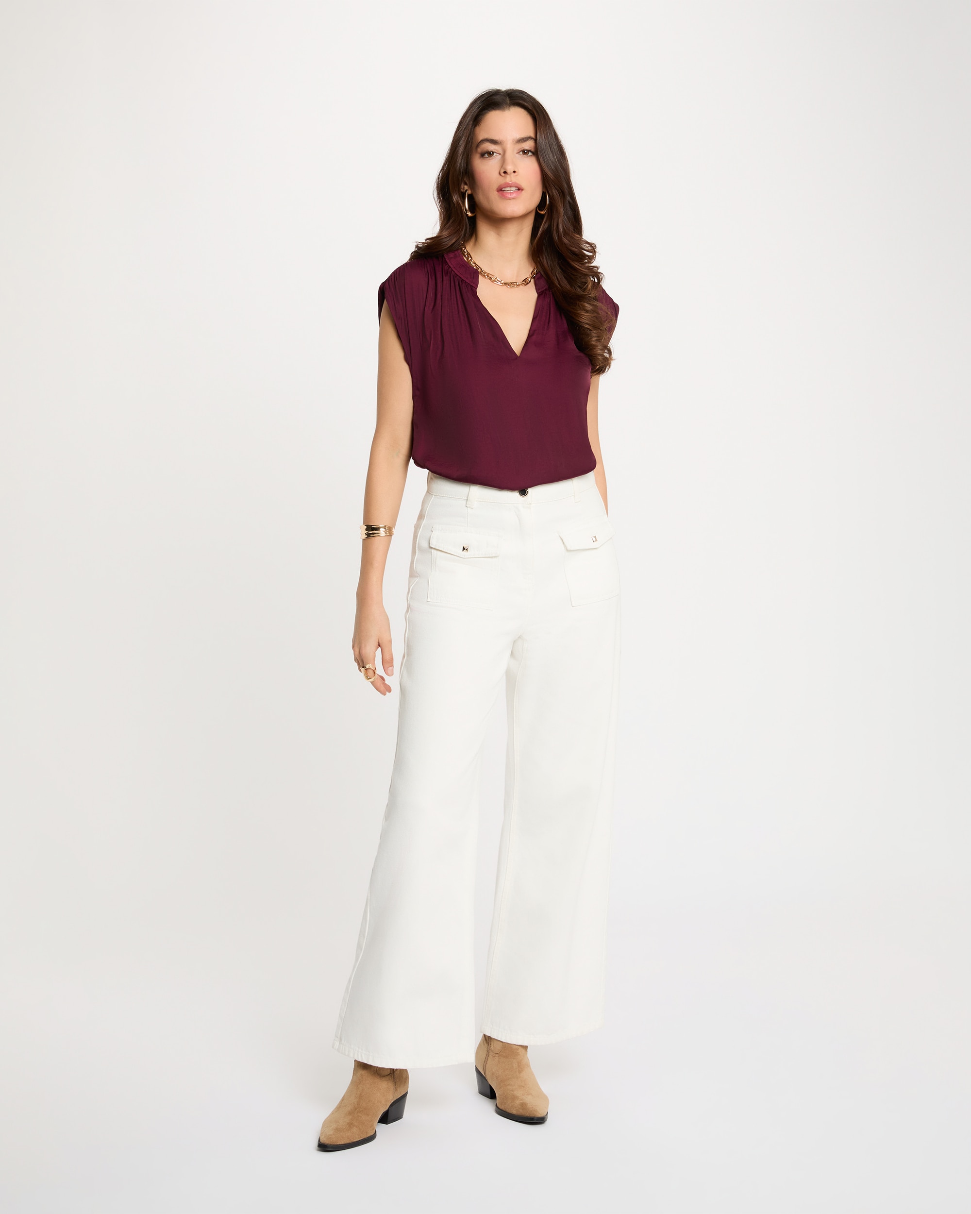 Blusa com Decote em V Ameixa-4