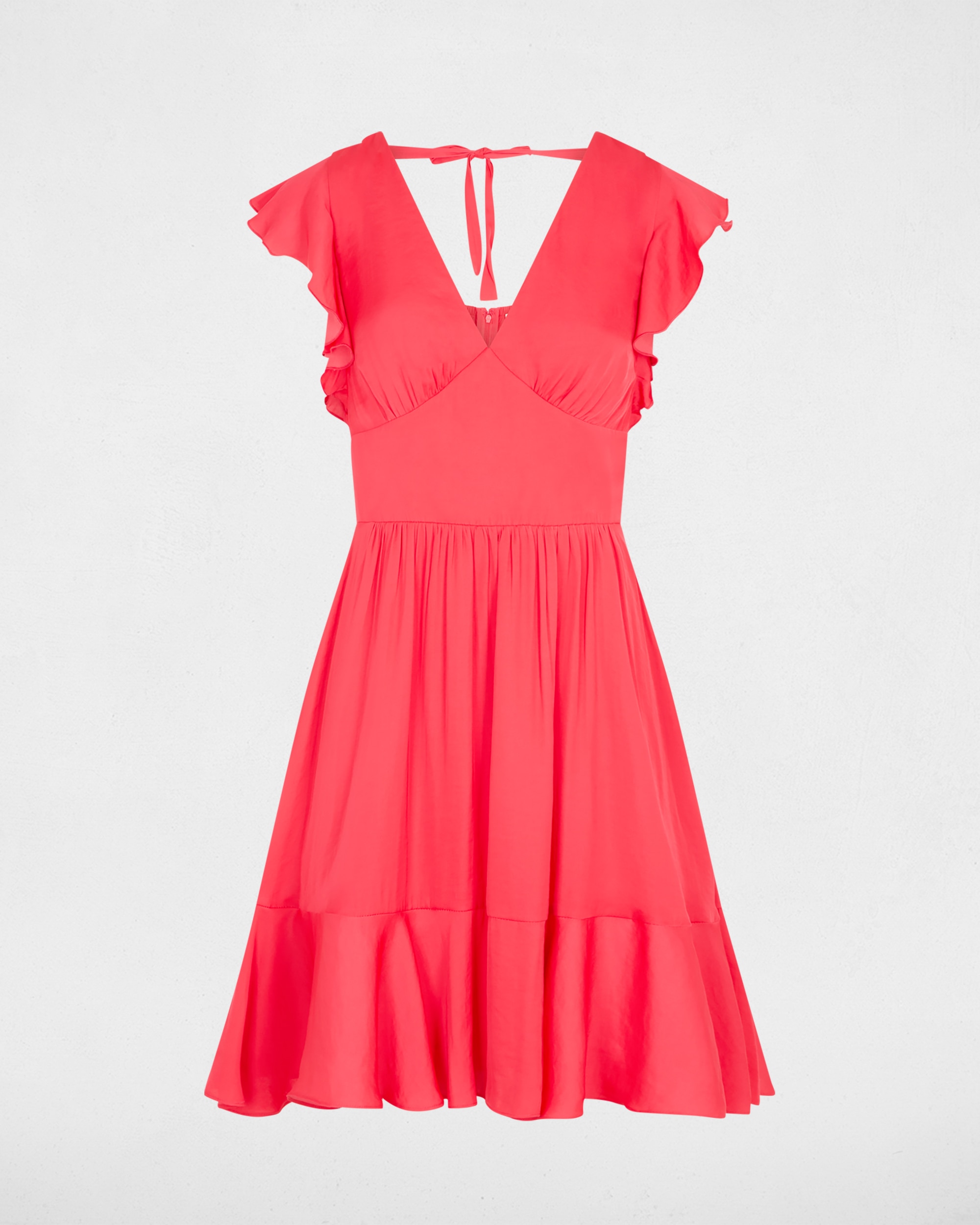 Vestido Curto de Cetim sem Mangas com Costas Abertas Vermelho-2