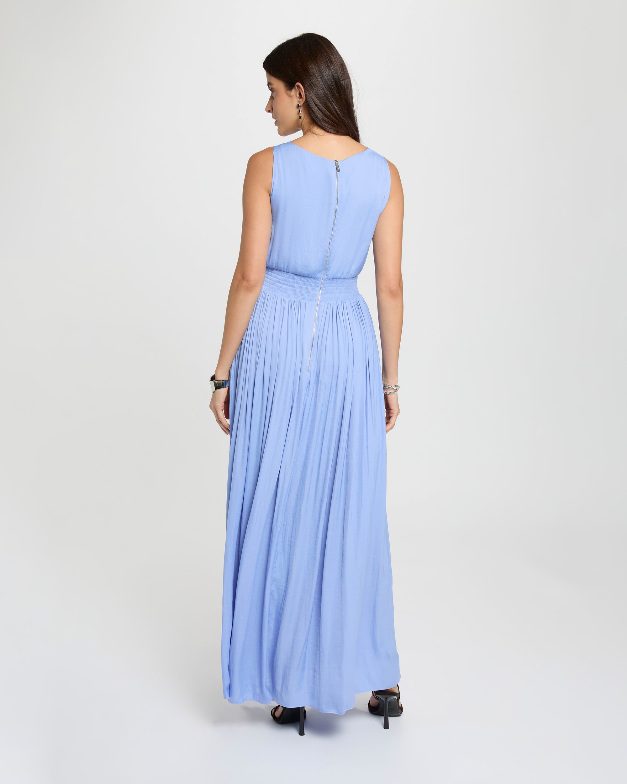 Vestido Comprido com Decote em V Azul-3
