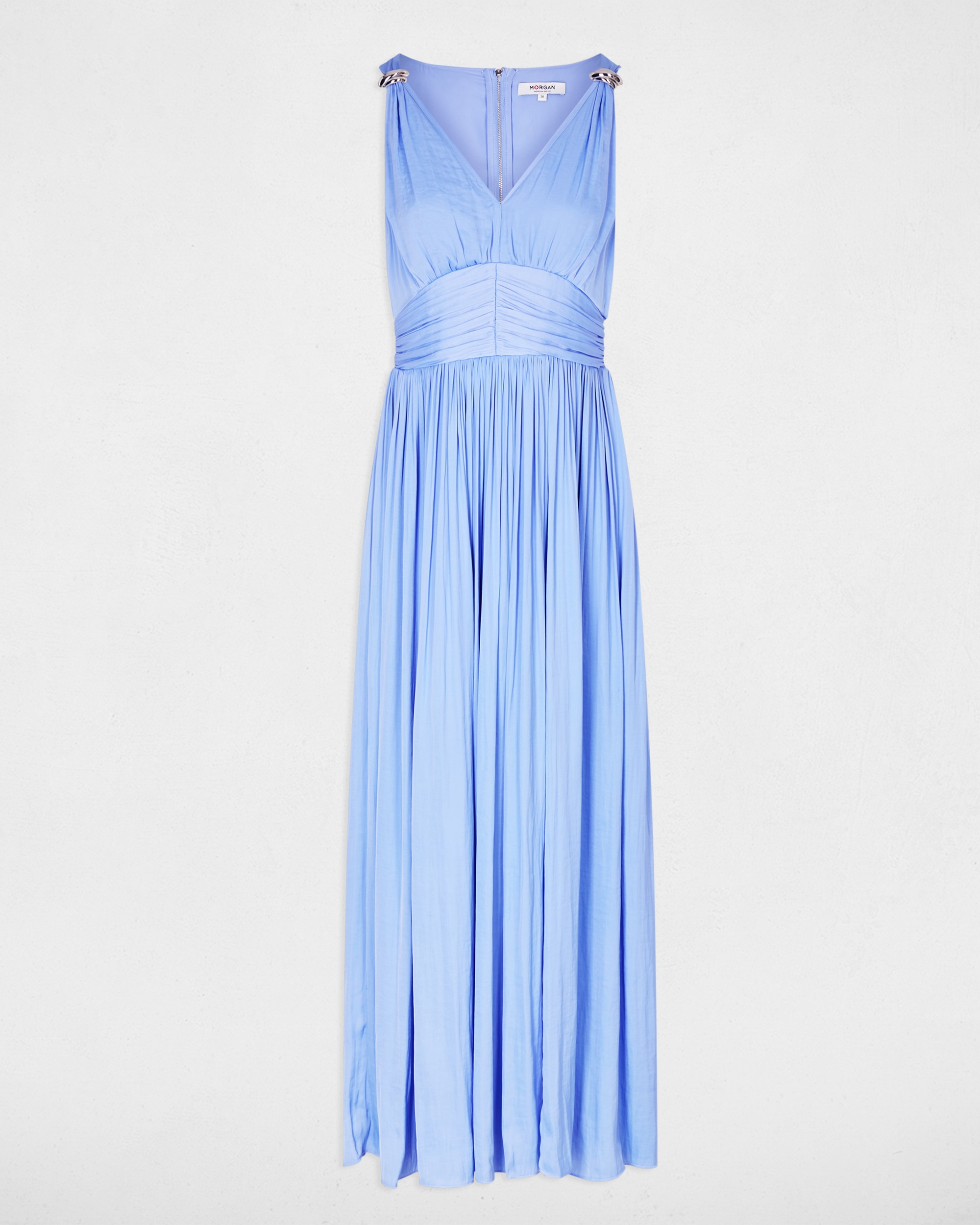 Vestido Comprido com Decote em V Azul-2