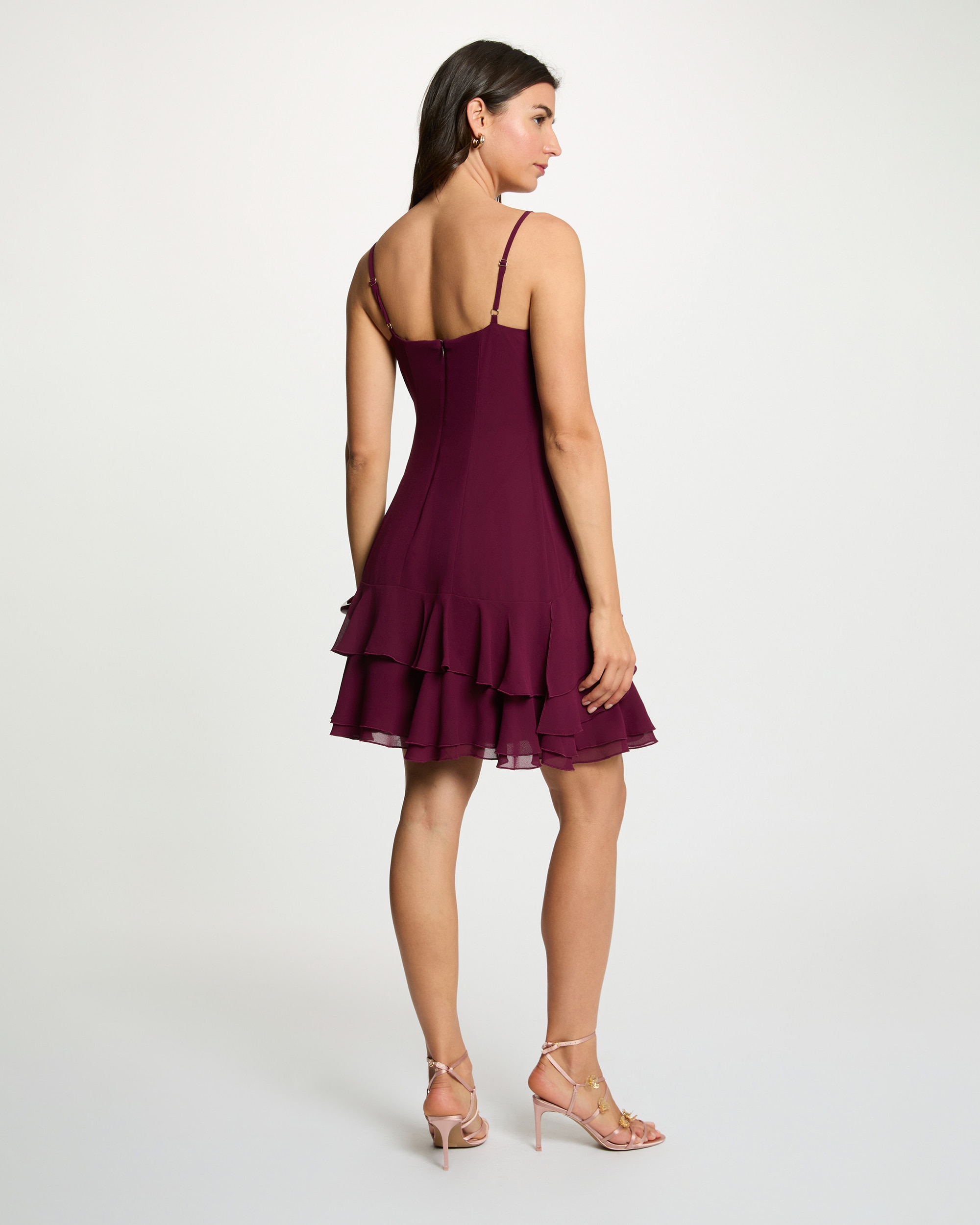 Vestido Curto sem Mangas com Decote em V Bordeaux-3