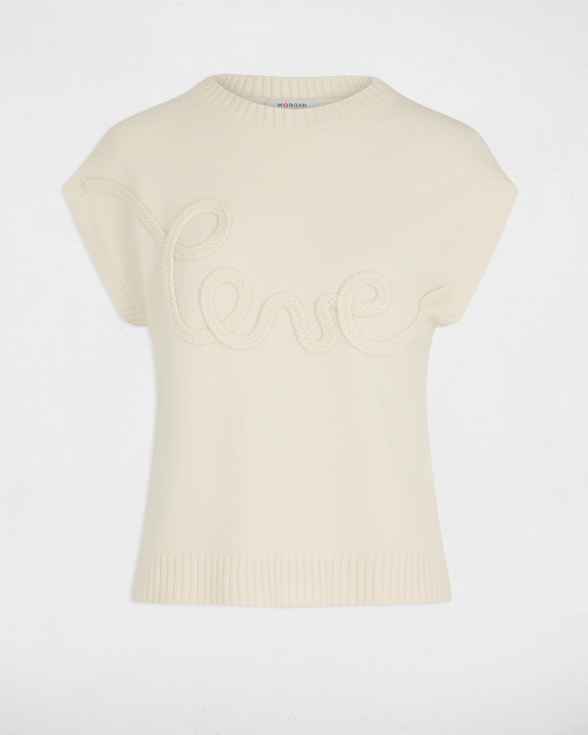 Camisola sem Mangas Bordada com Gola Redonda Creme-2