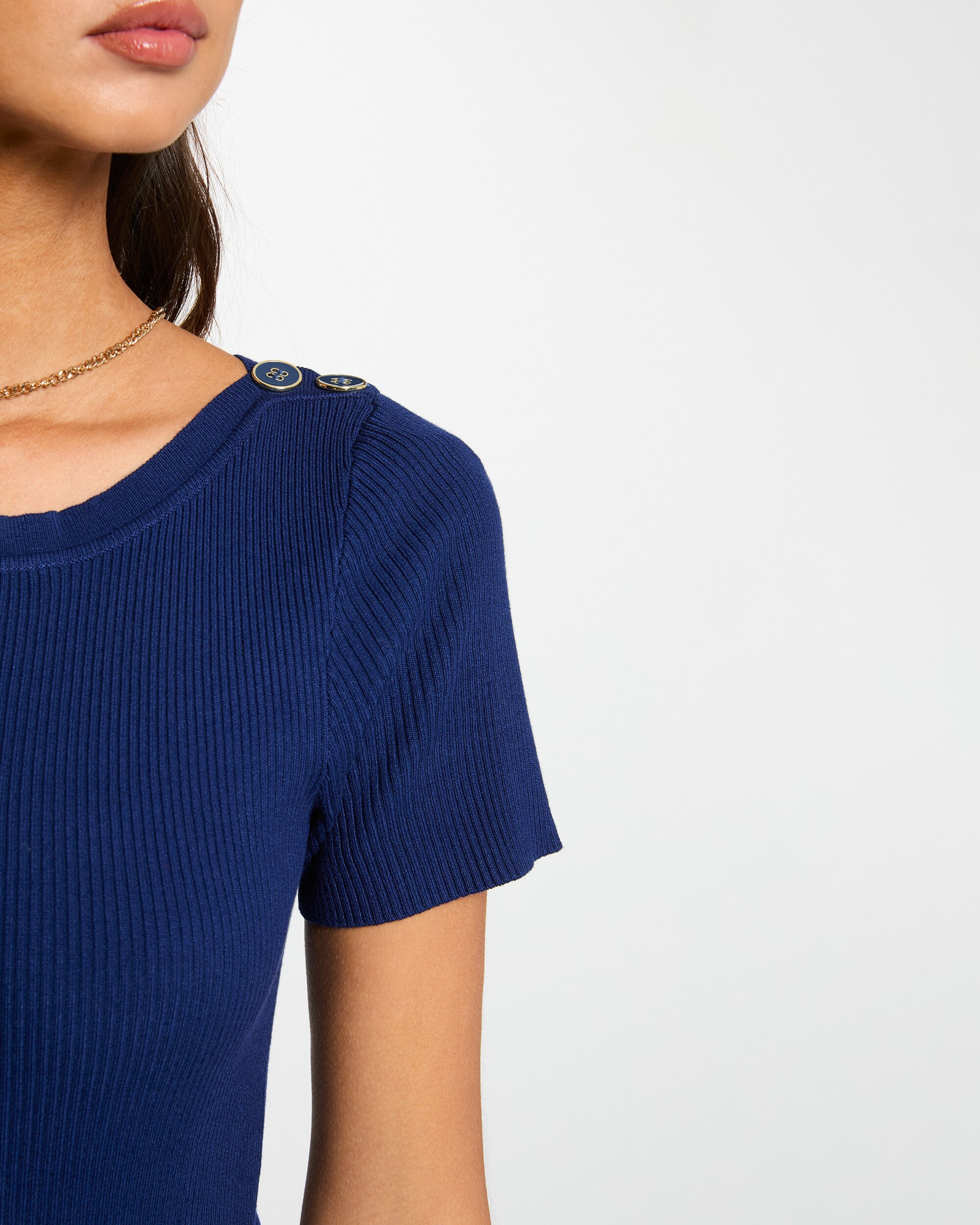Camisola com Gola À Barco e Botões Azul-marinho-5