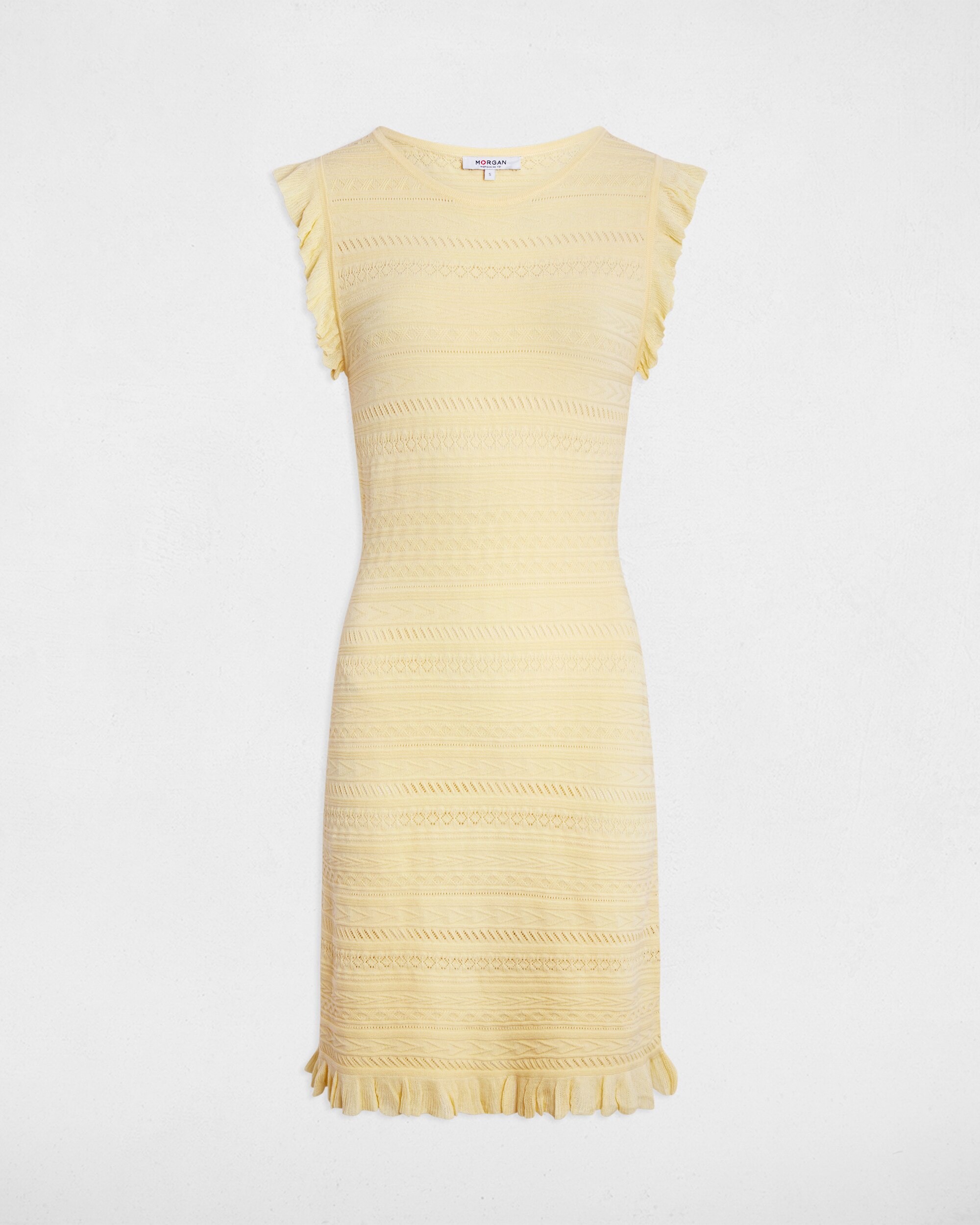 Vestido Curto de Malha com Decote Redondo Amarelo-2