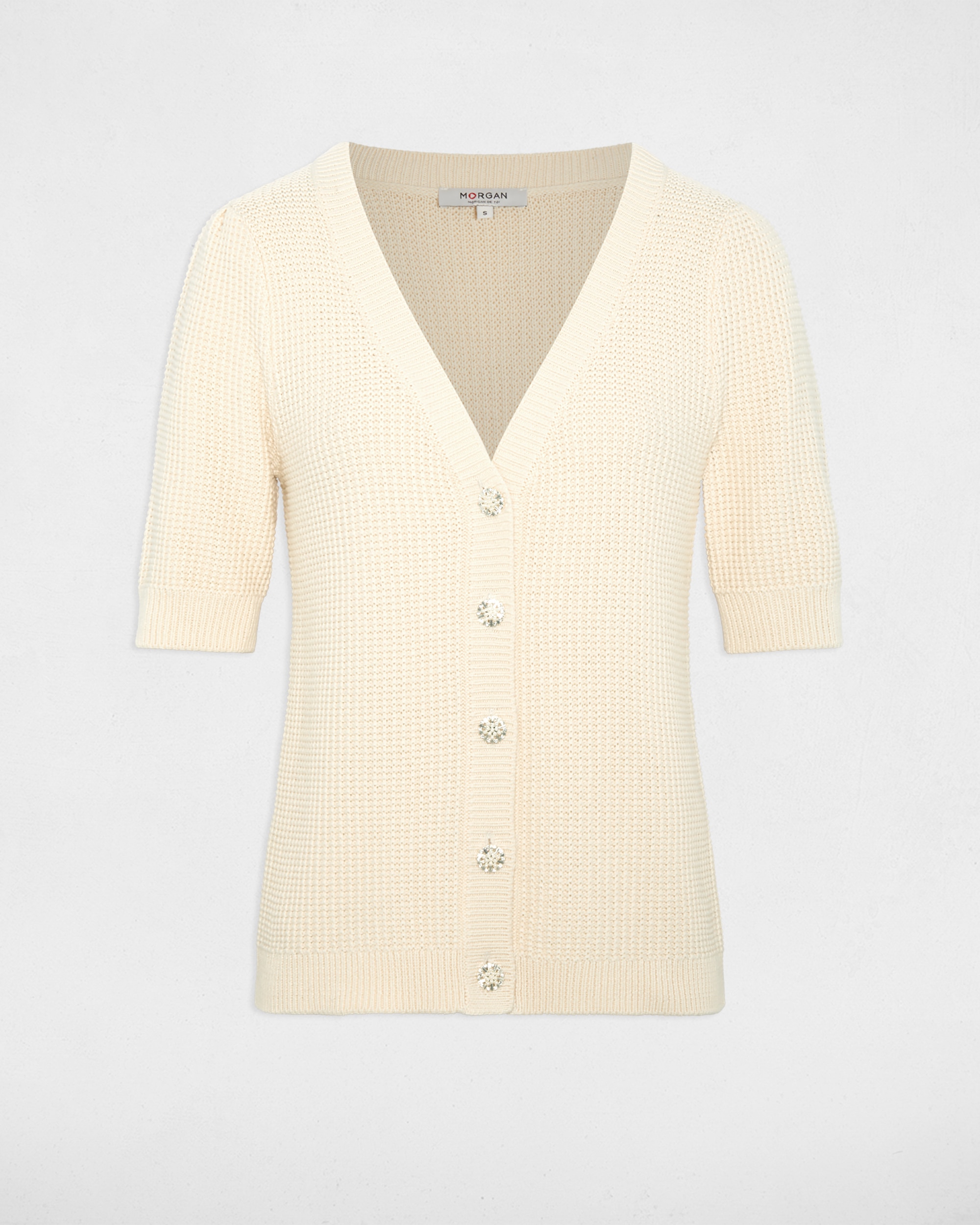 Cardigan Ajustado com Manga 3/4 Creme-2