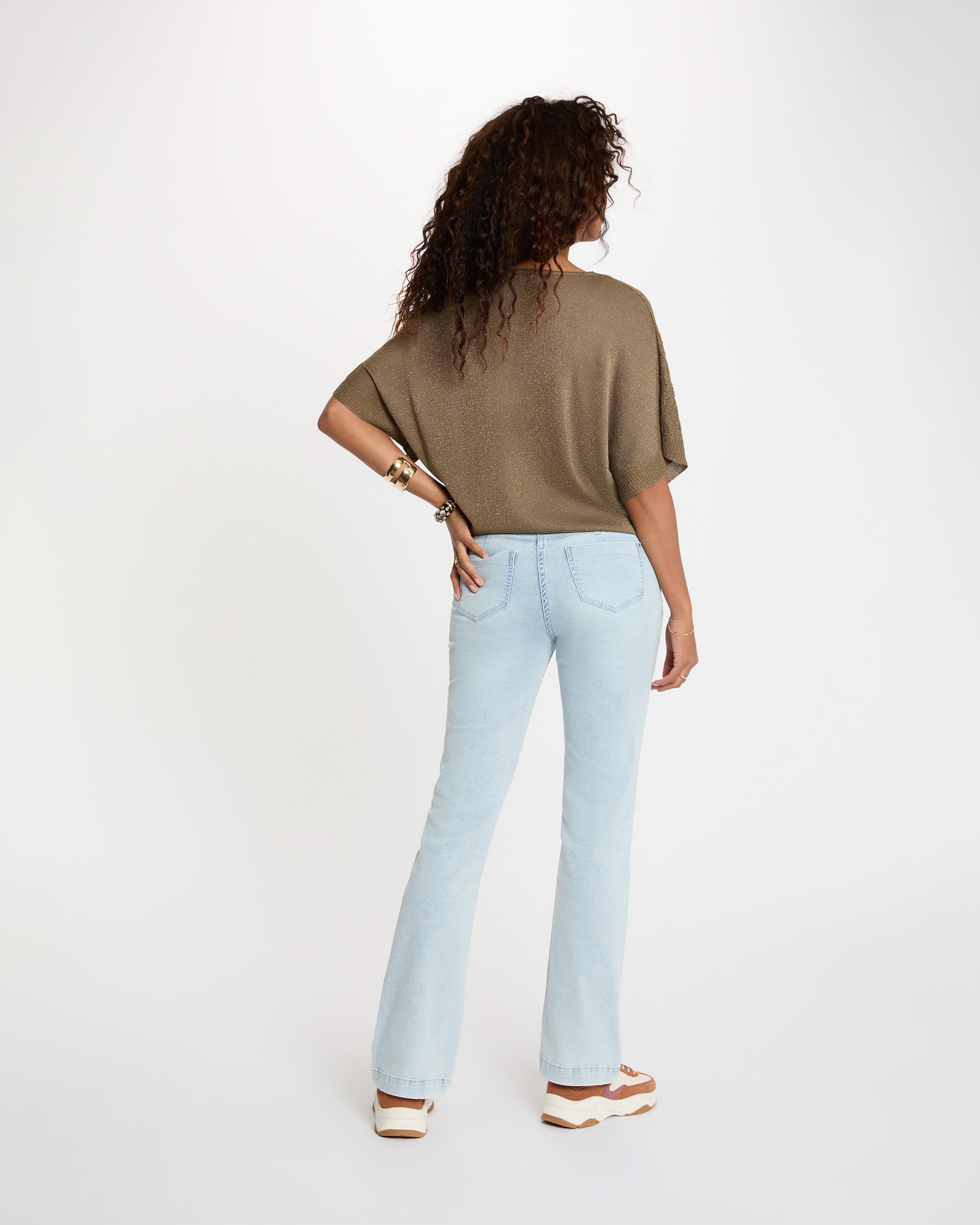 Camisola Oversize com Decote em V Castanho-claro-3