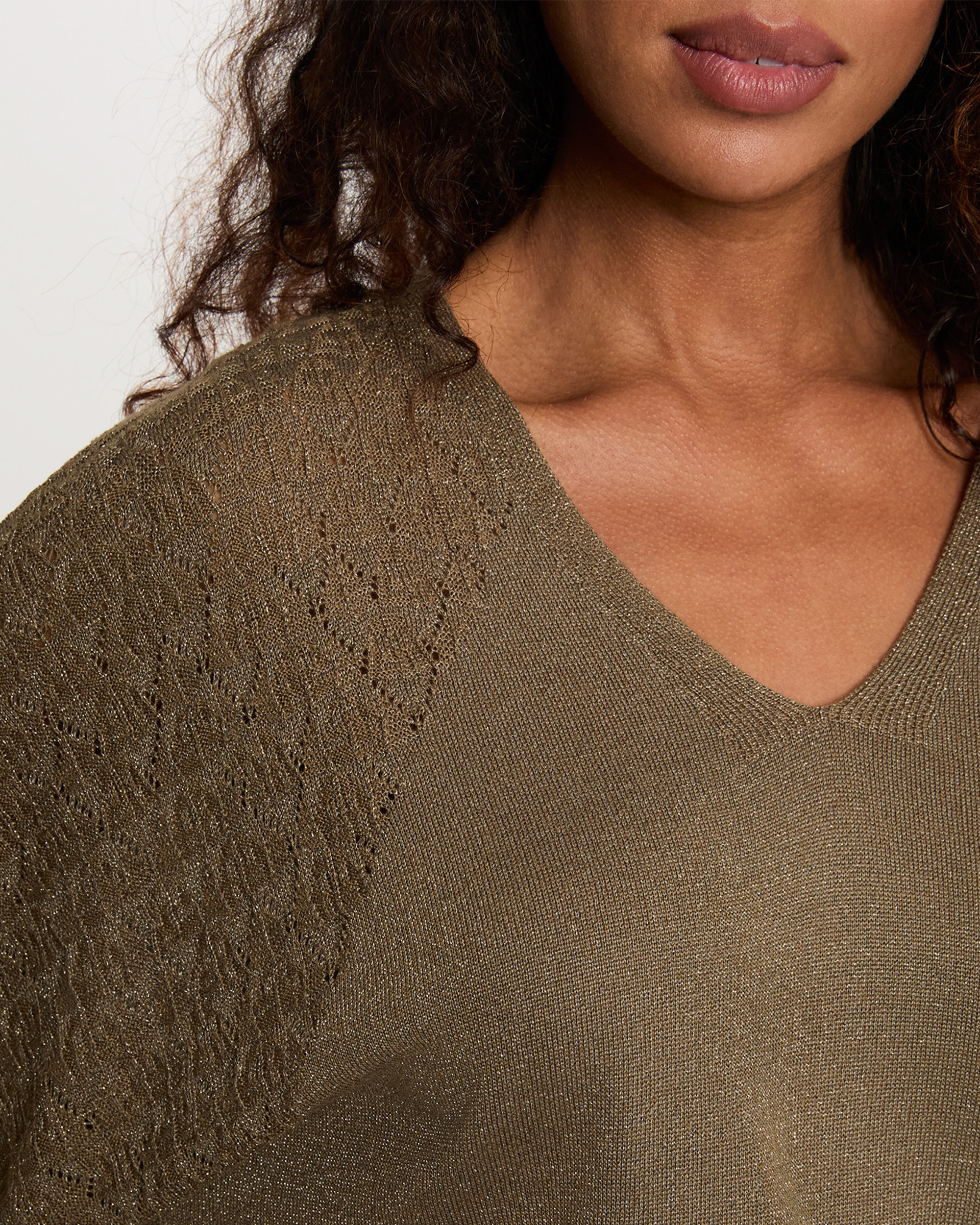 Camisola Oversize com Decote em V Castanho-claro-5