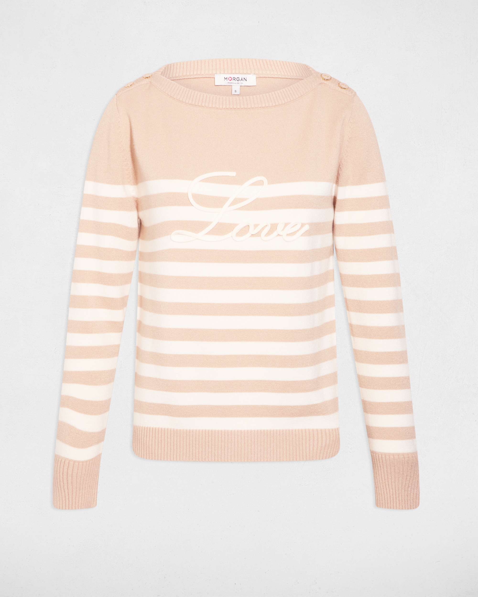 Camisola com Bordado e Estampado Às Riscas Castanho-claro-2