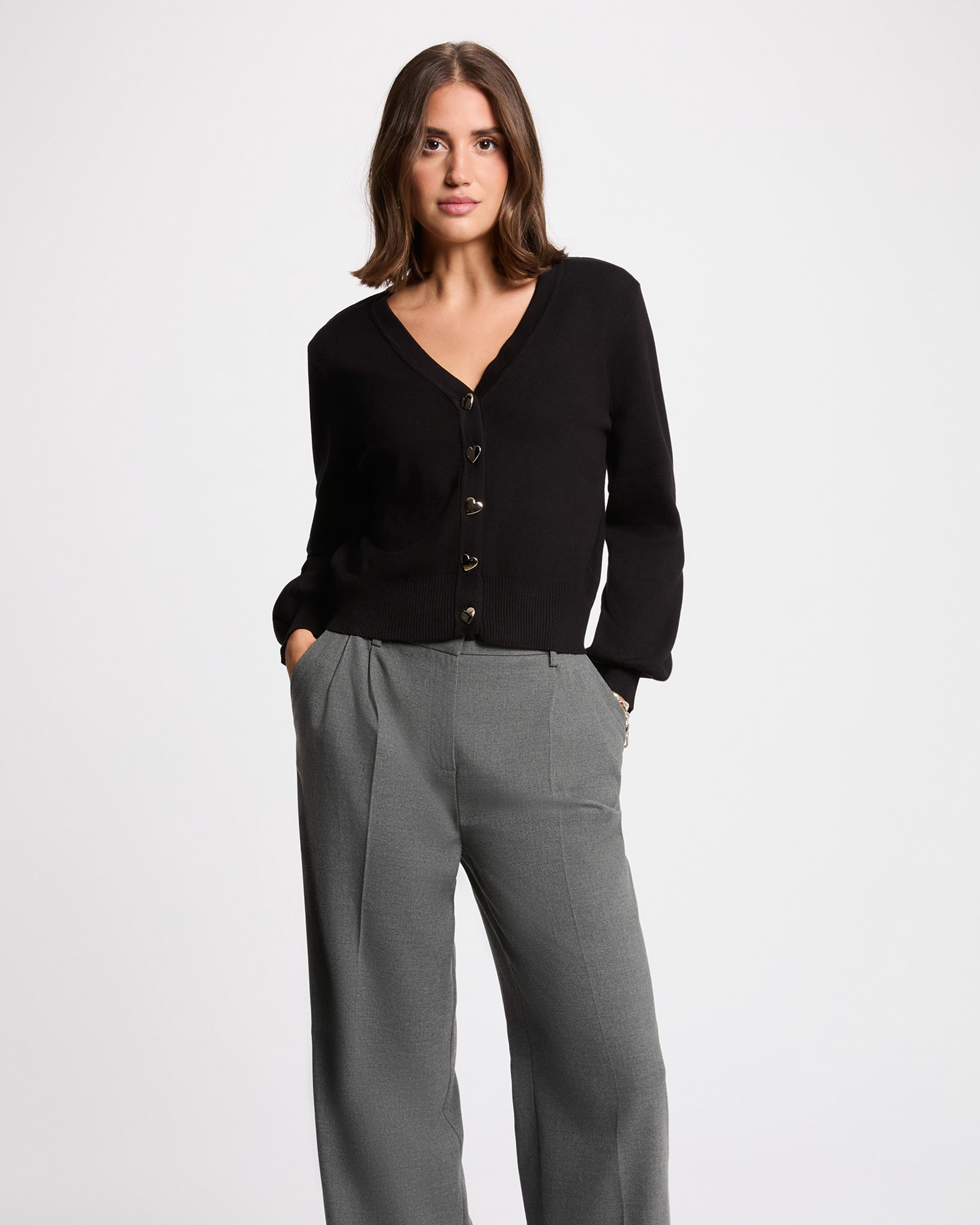 Cardigan Curto com Decote em V Preto-1
