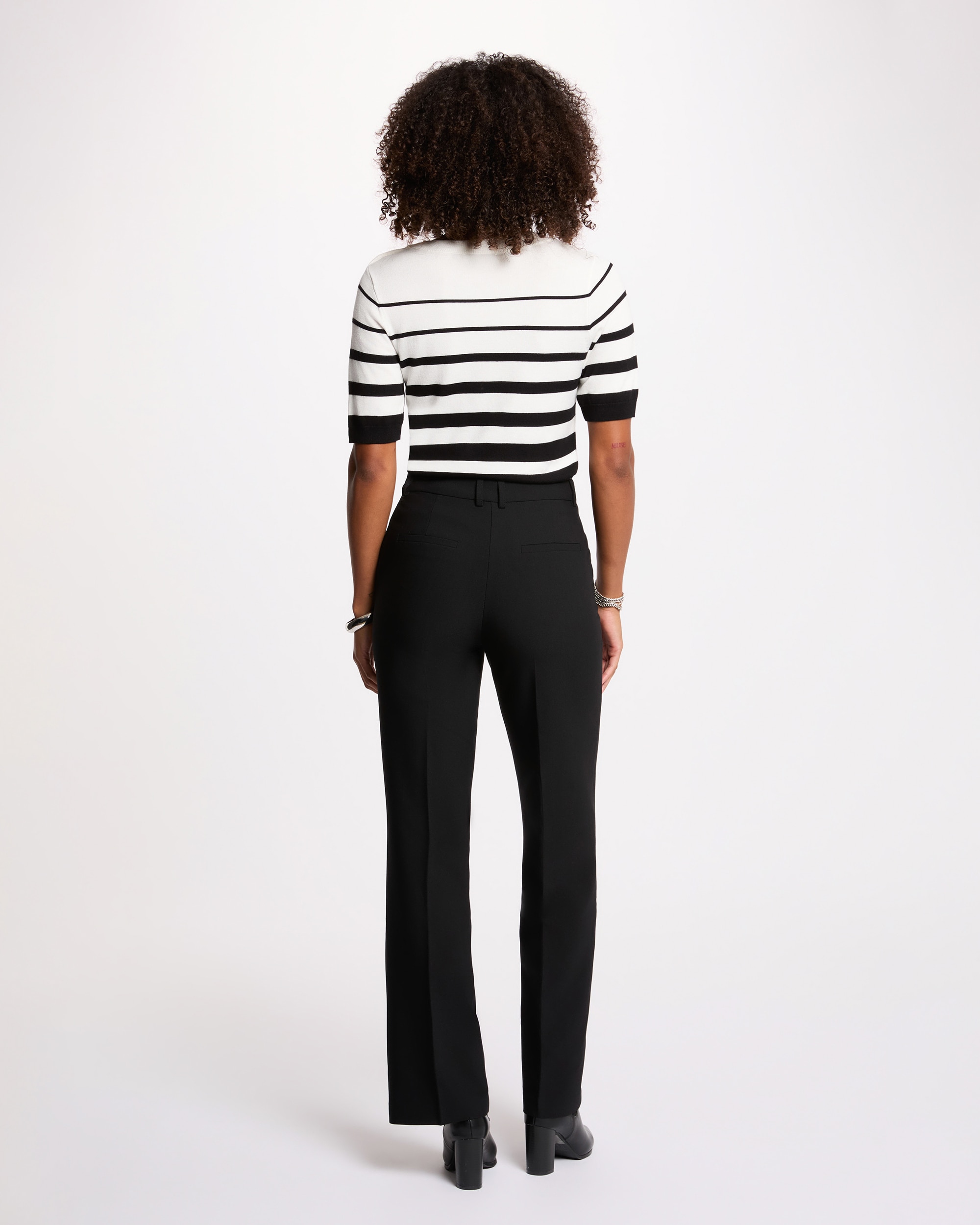 Camisola com Mangas Curtas e Estampado Às Riscas Branco-3