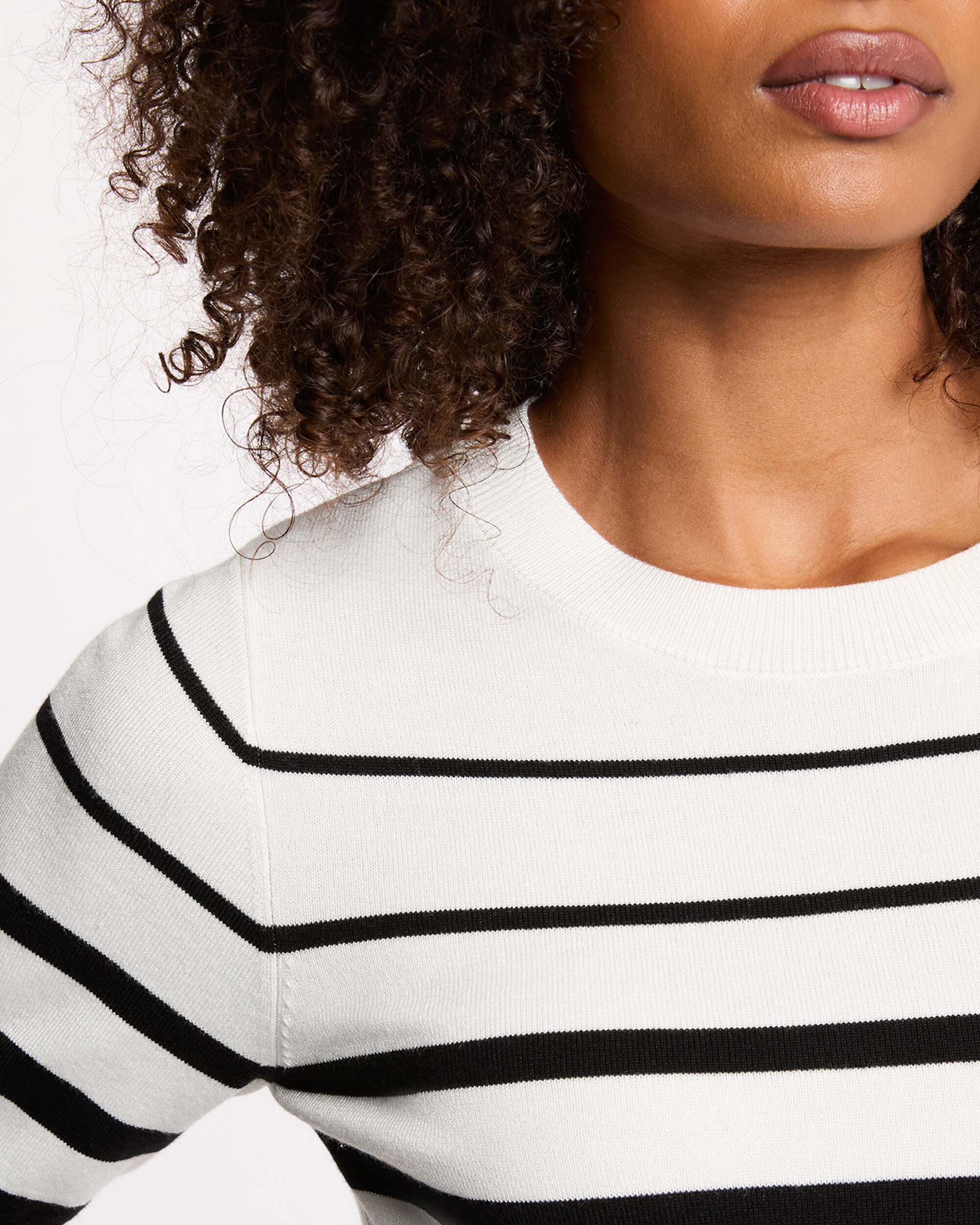 Camisola com Mangas Curtas e Estampado Às Riscas Branco-5