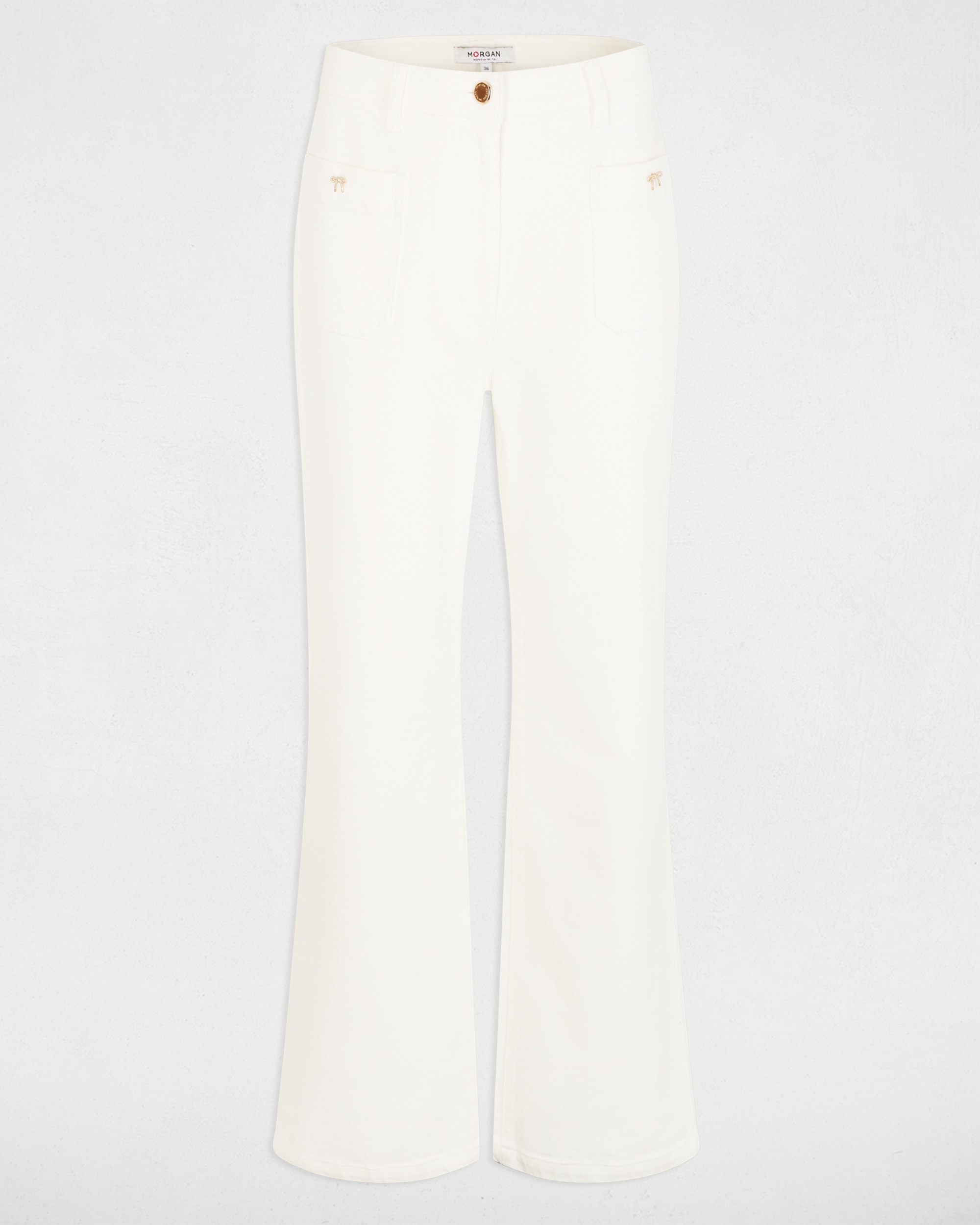 Calças Jeans Largas de Cintura Subida Branco-2