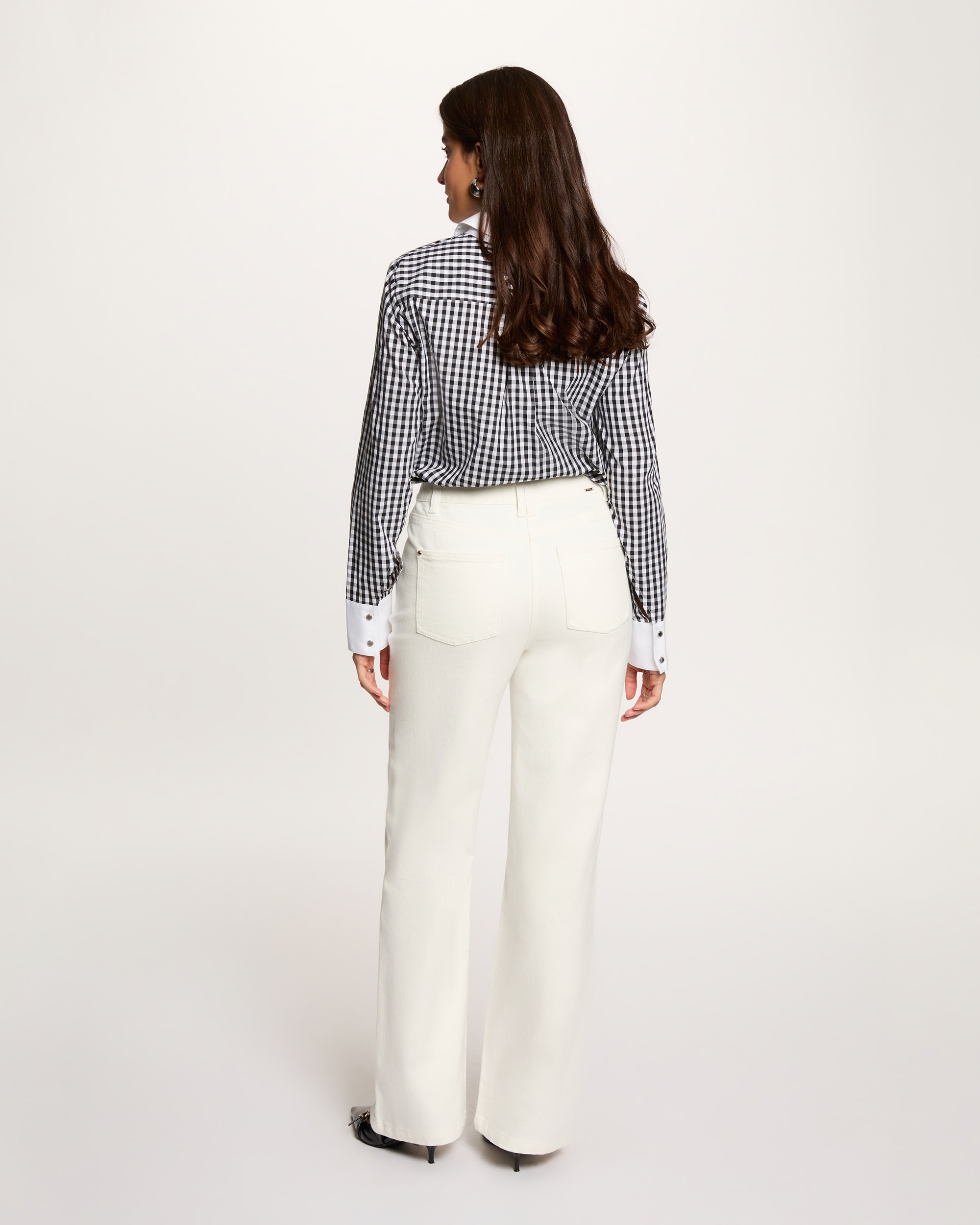Calças Jeans Largas de Cintura Subida Branco-3
