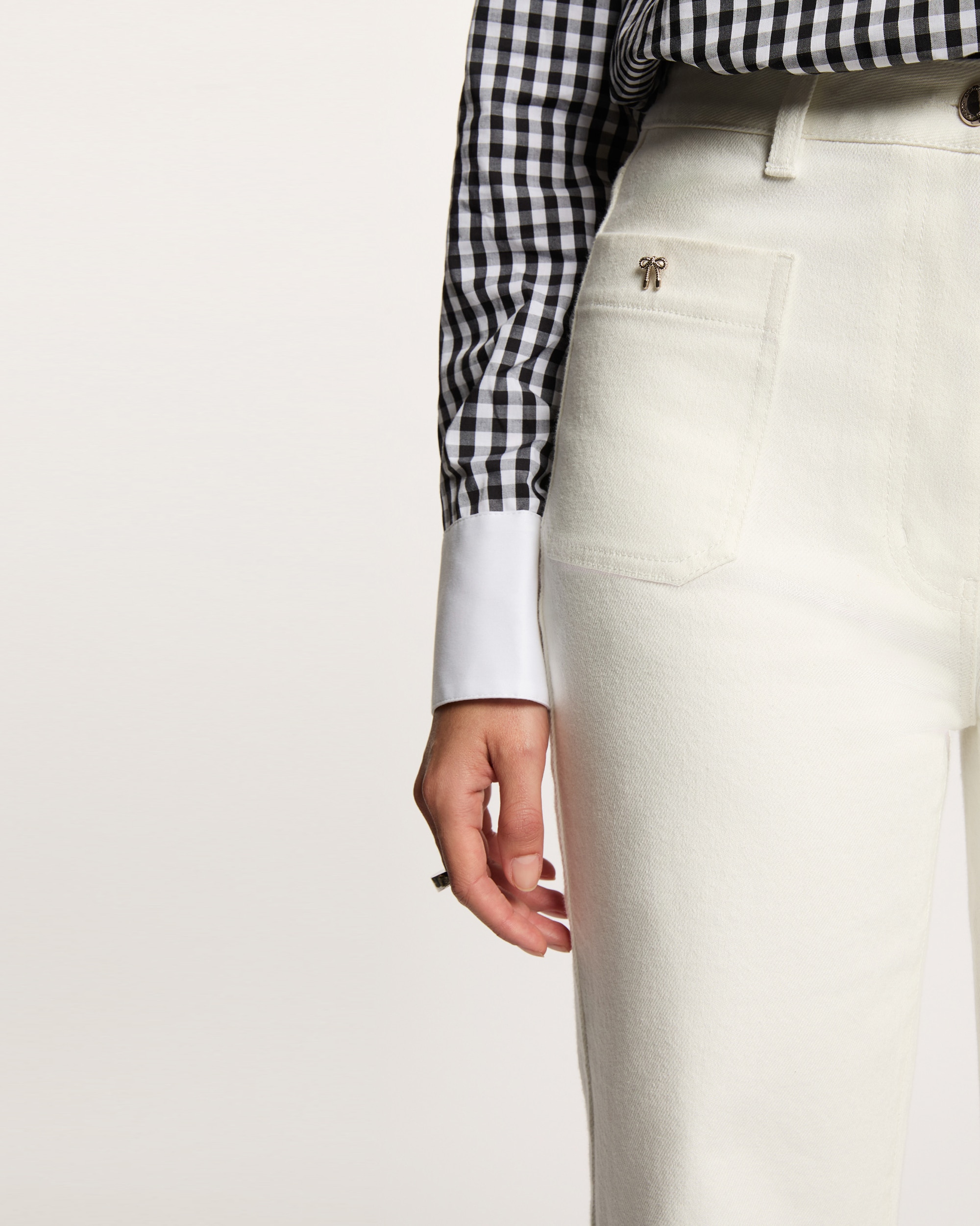 Calças Jeans Largas de Cintura Subida Branco-5