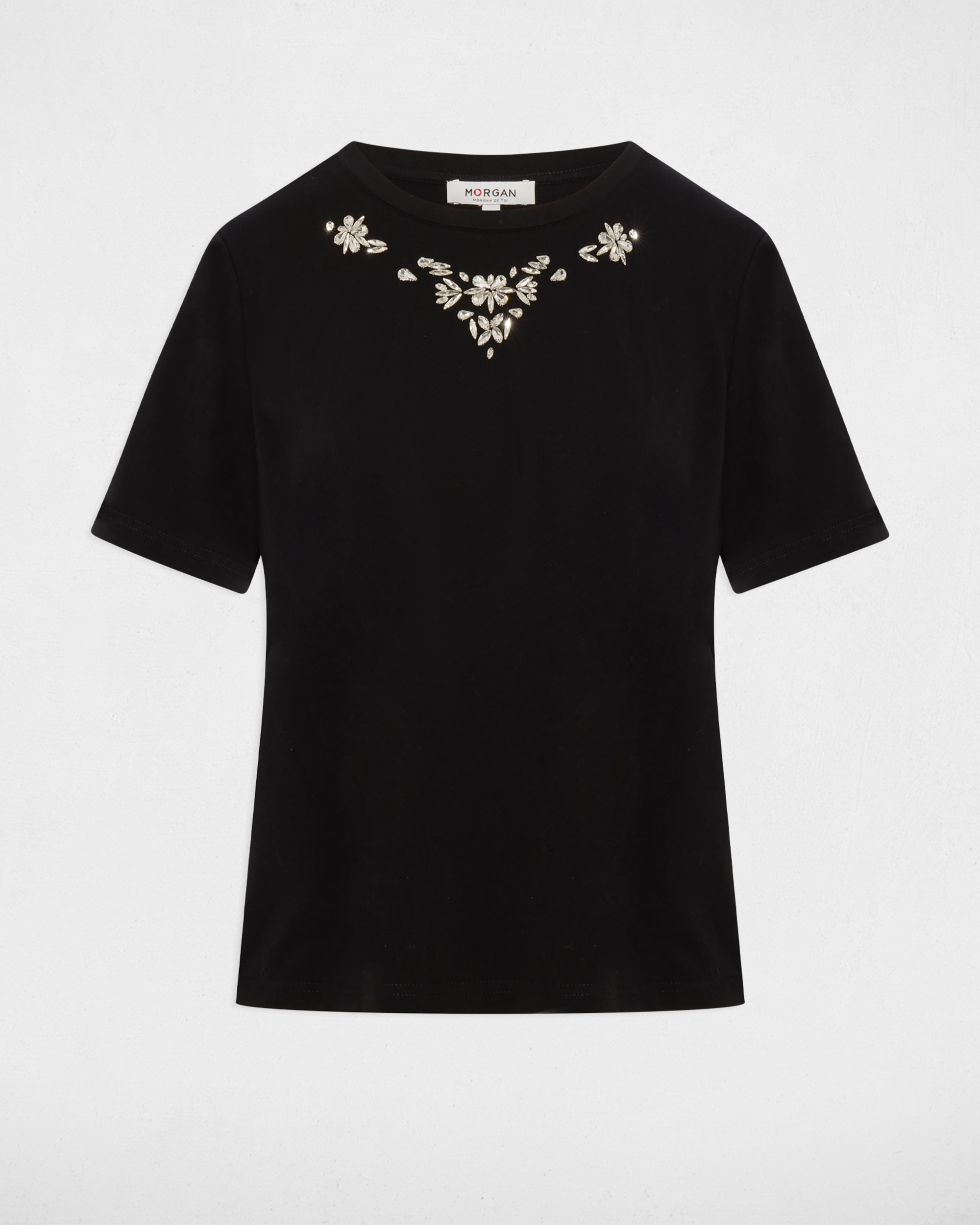 T-shirt de Strass de Manga Curta Preto-2