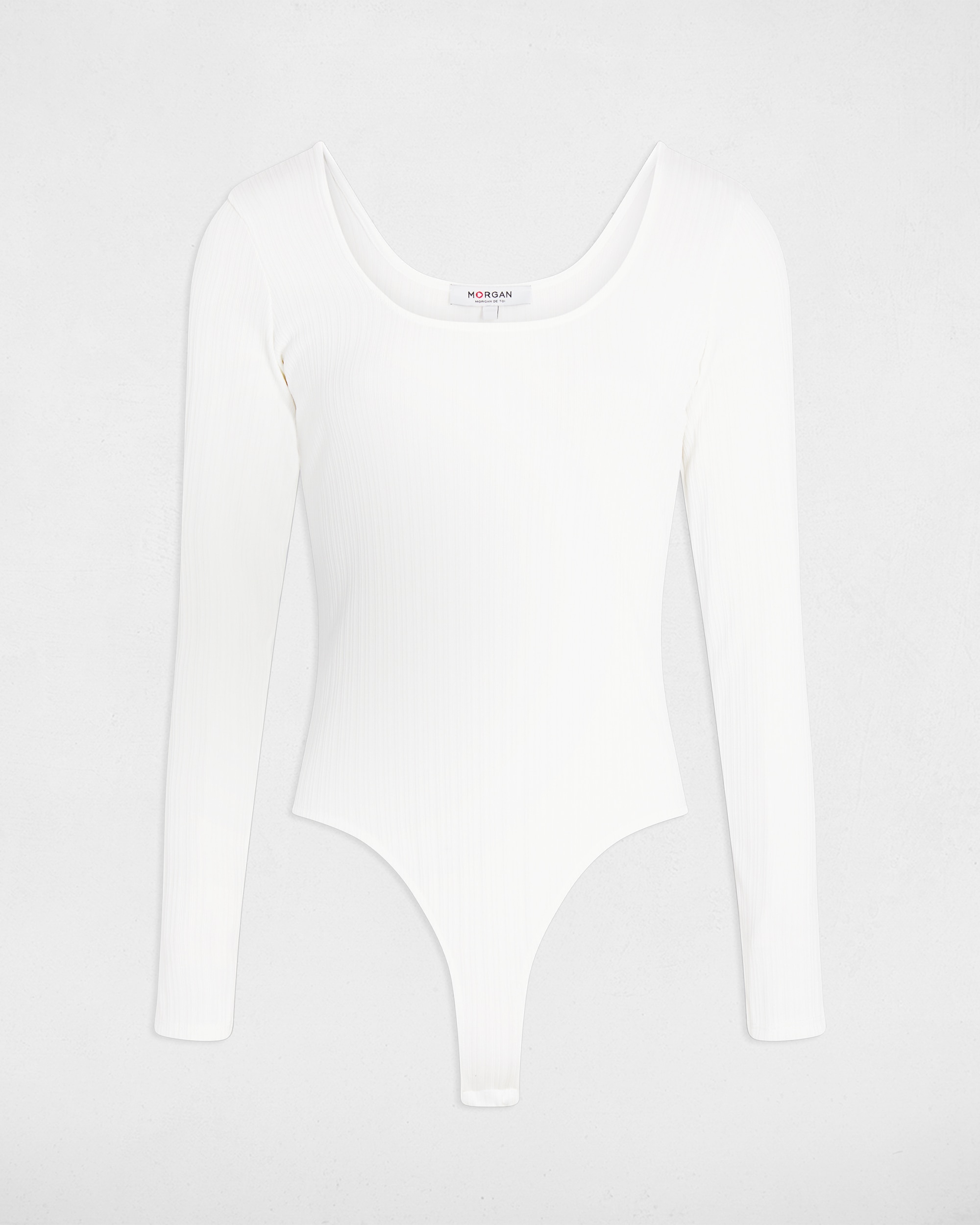 T-shirt com Body Decotado de Manga Comprida Branco-2