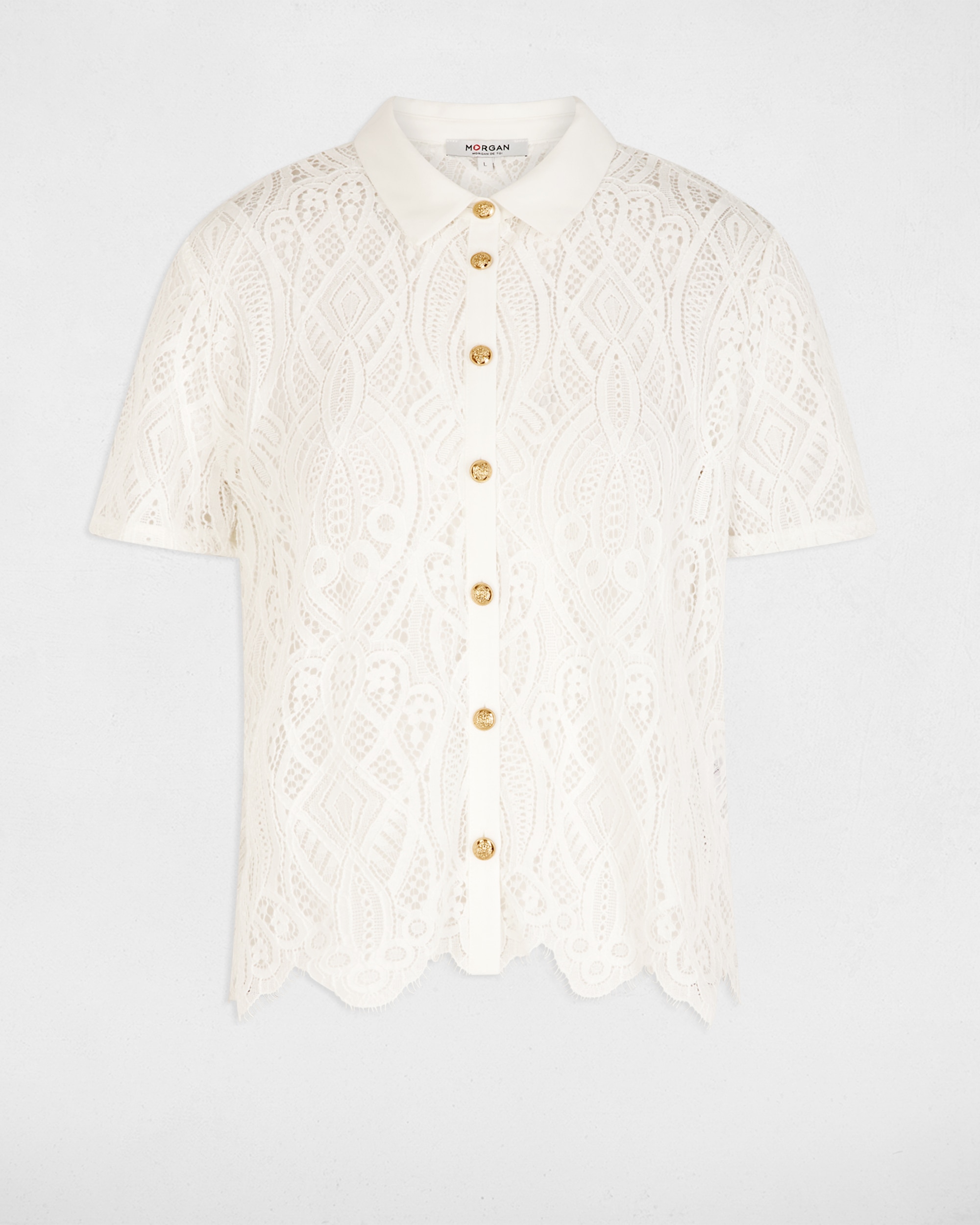 Camisa de Renda e Botões em Contraste Branco-2