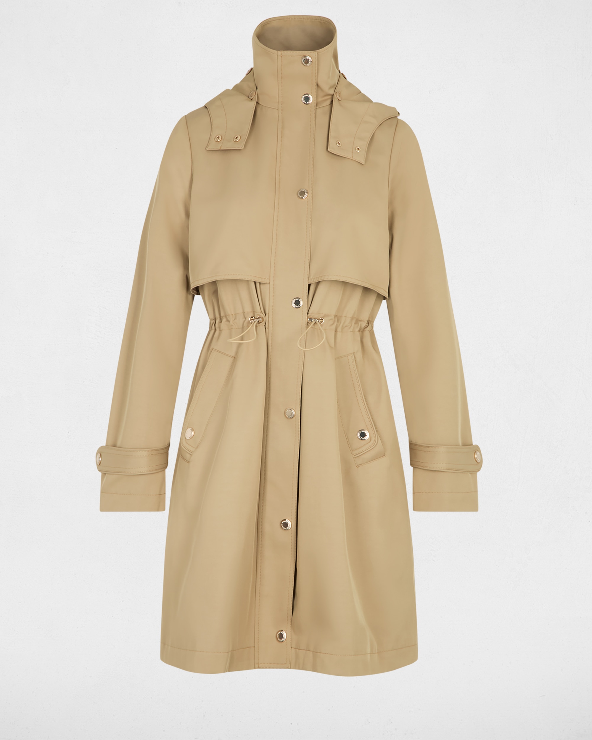 Parka Comprida com Gola Alta Bege-2
