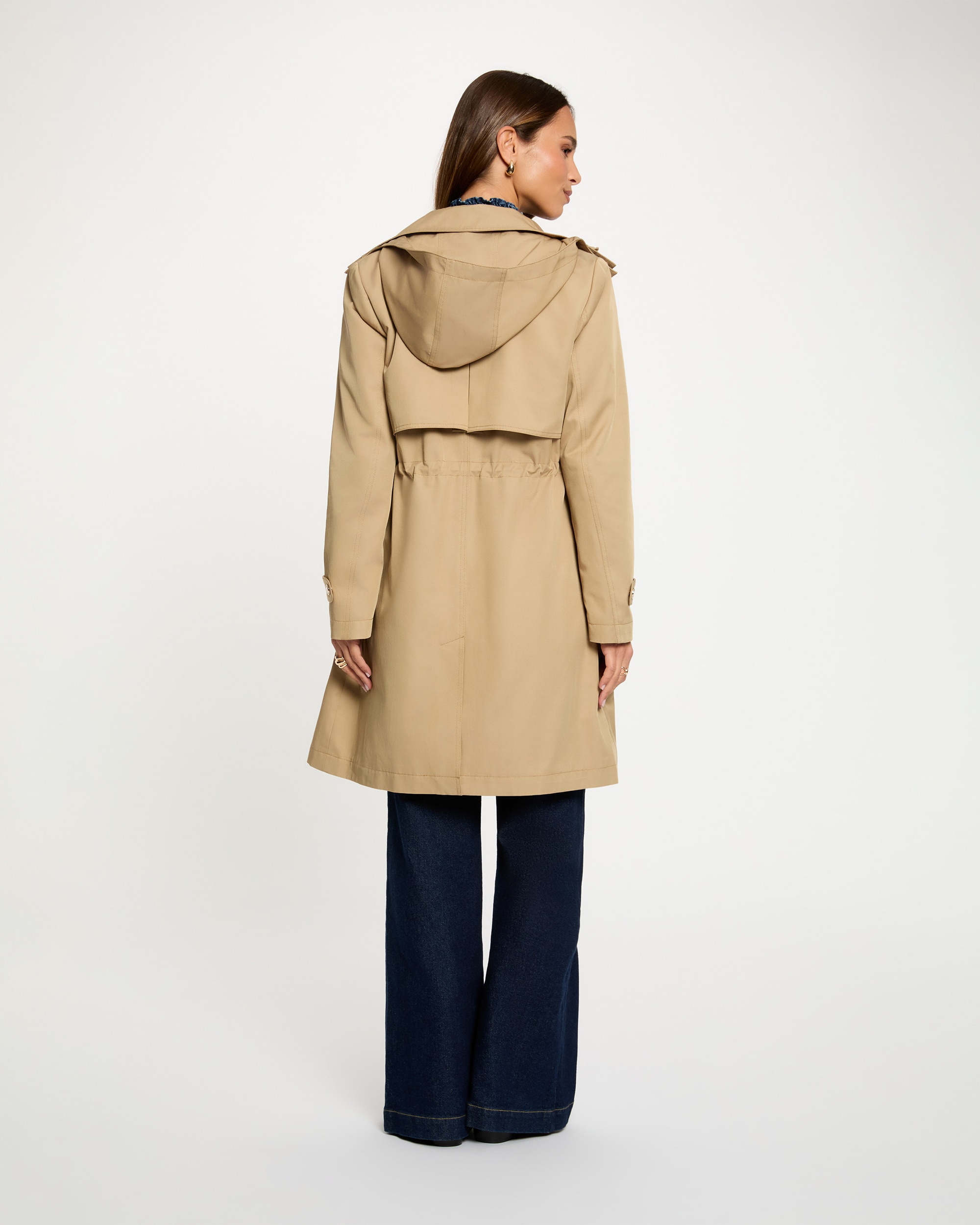 Parka Comprida com Gola Alta Bege-3