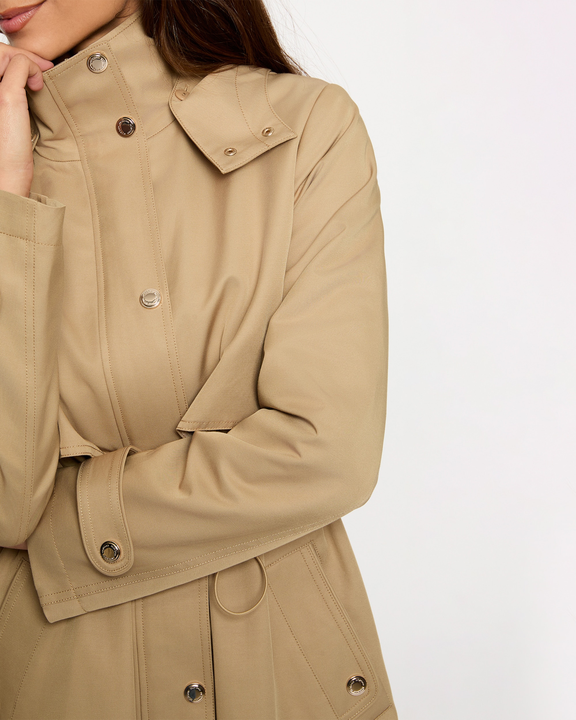 Parka Comprida com Gola Alta Bege-5