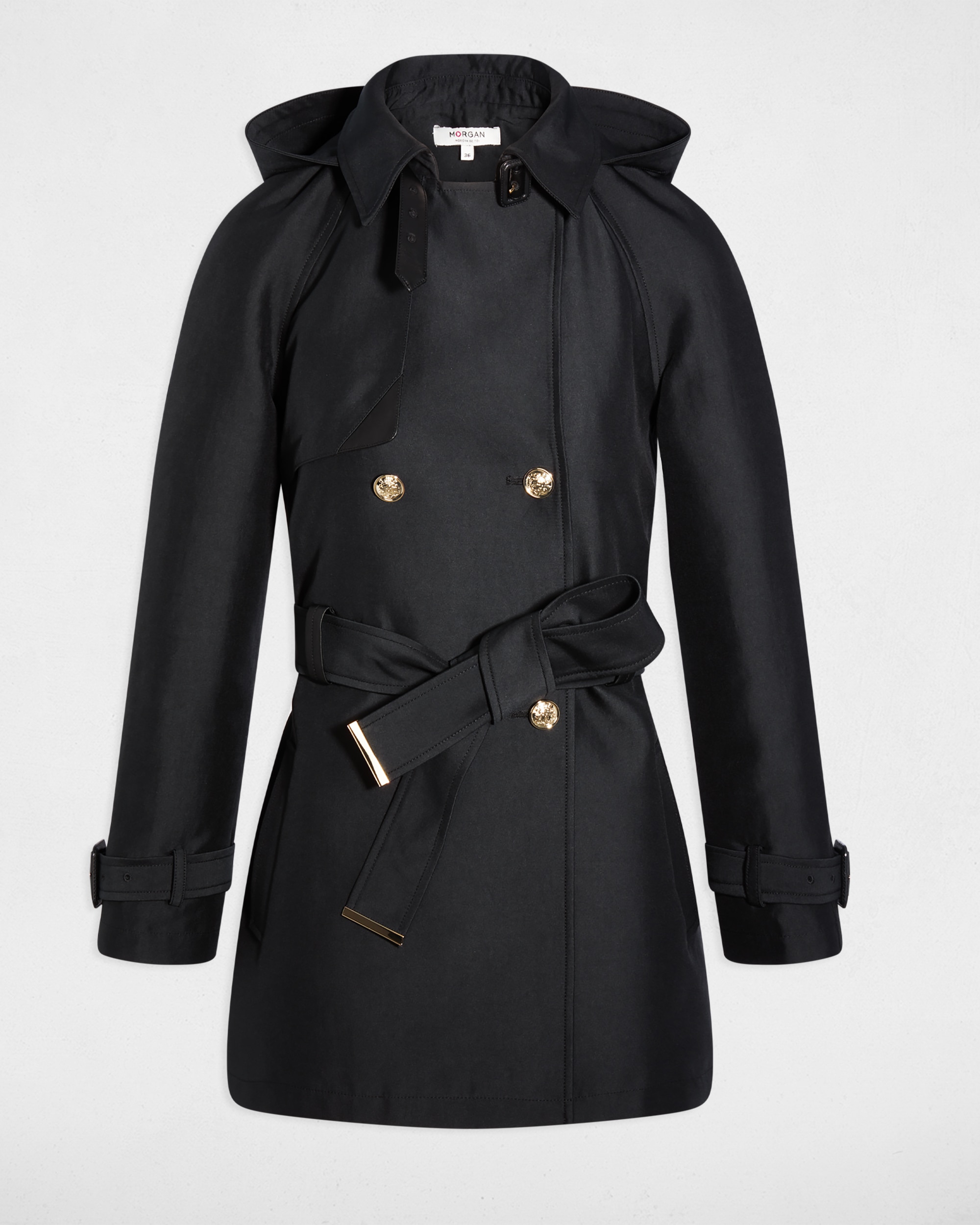 Gabardina Midi com Capuz Preto-2