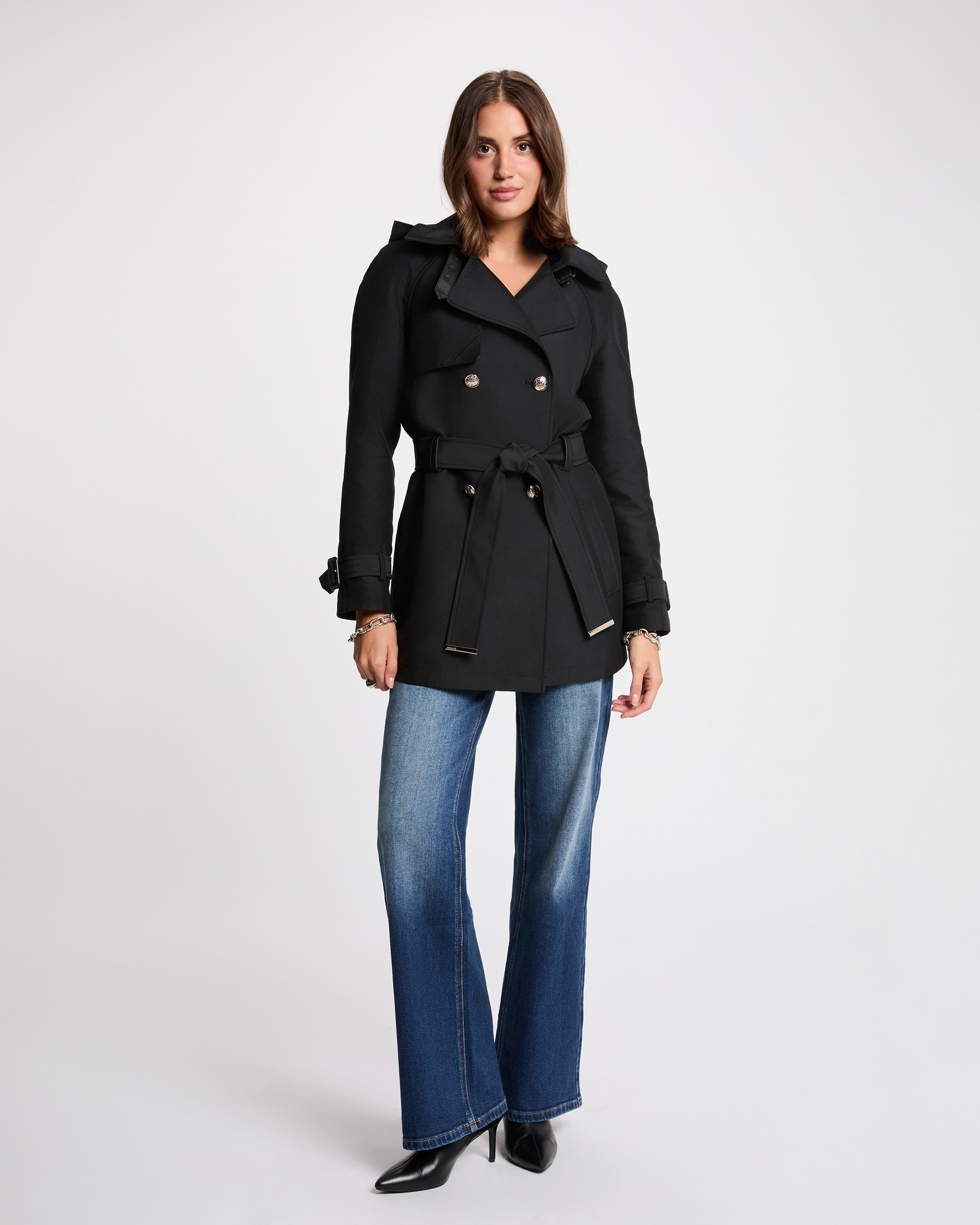 Gabardina Midi com Capuz Preto-4