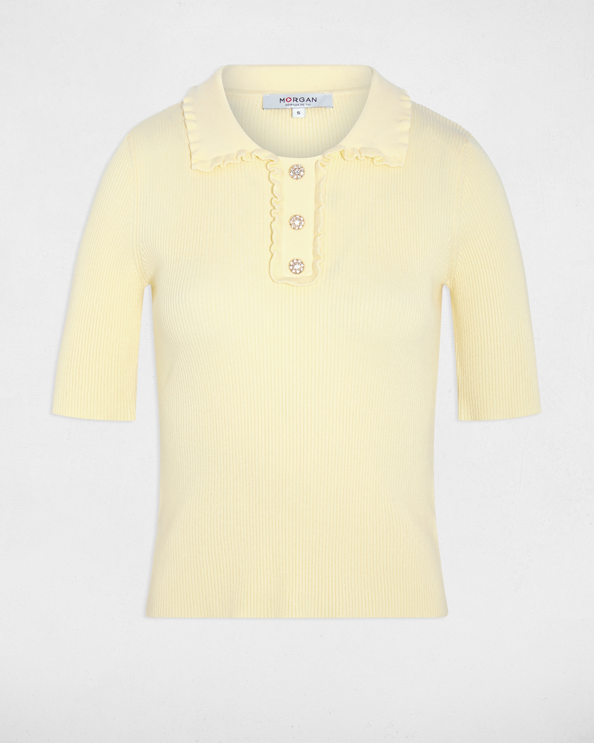 Camisola com Manga Curta e Gola Polo Amarelo-2
