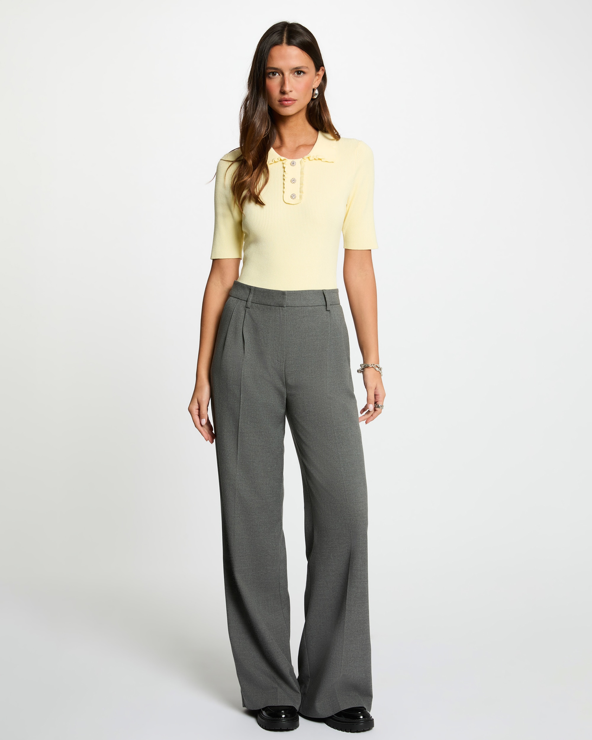 Camisola com Manga Curta e Gola Polo Amarelo-4
