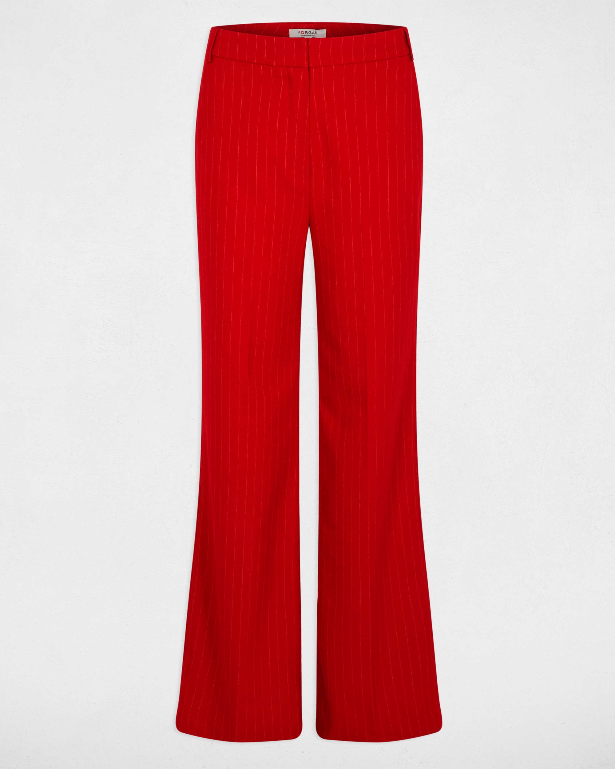 Calças com Corte a Direito de Cintura Subida com Pinças Vermelho-2