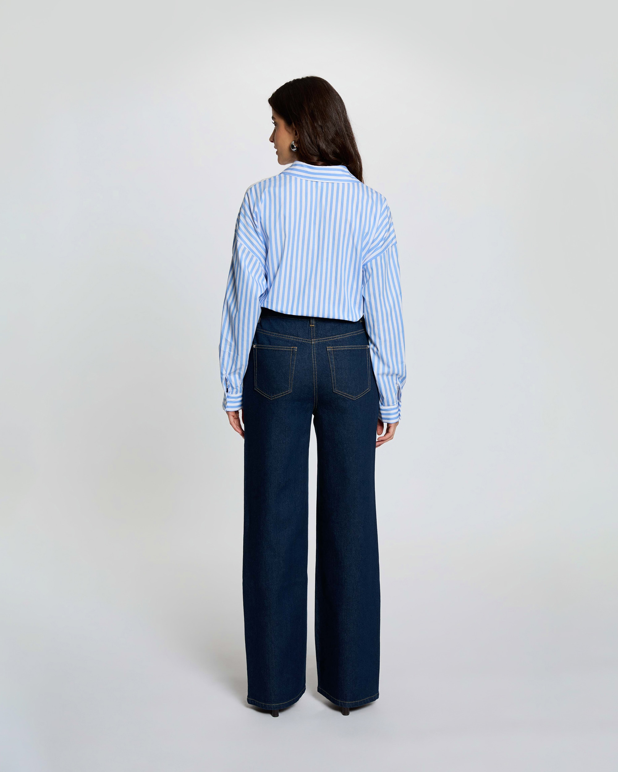 Jeans Largo de Cintura Subida Azul-escuro-3