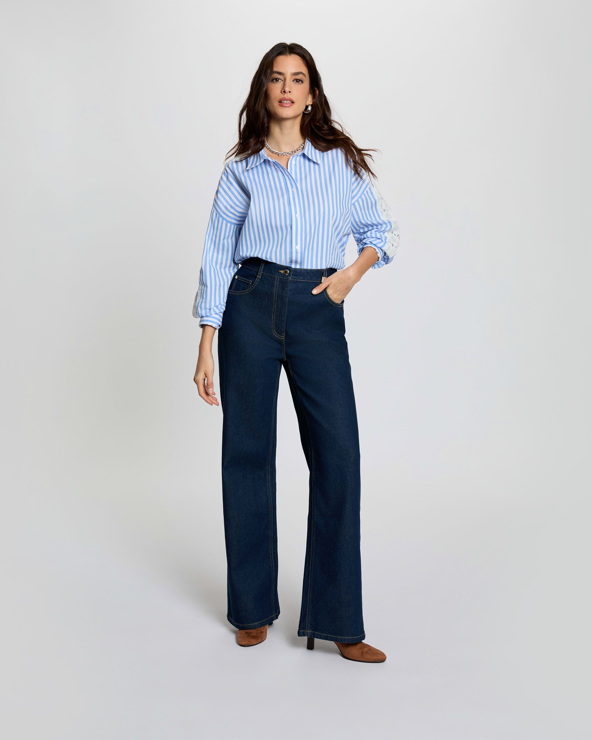 Jeans Largo de Cintura Subida Azul-escuro-4