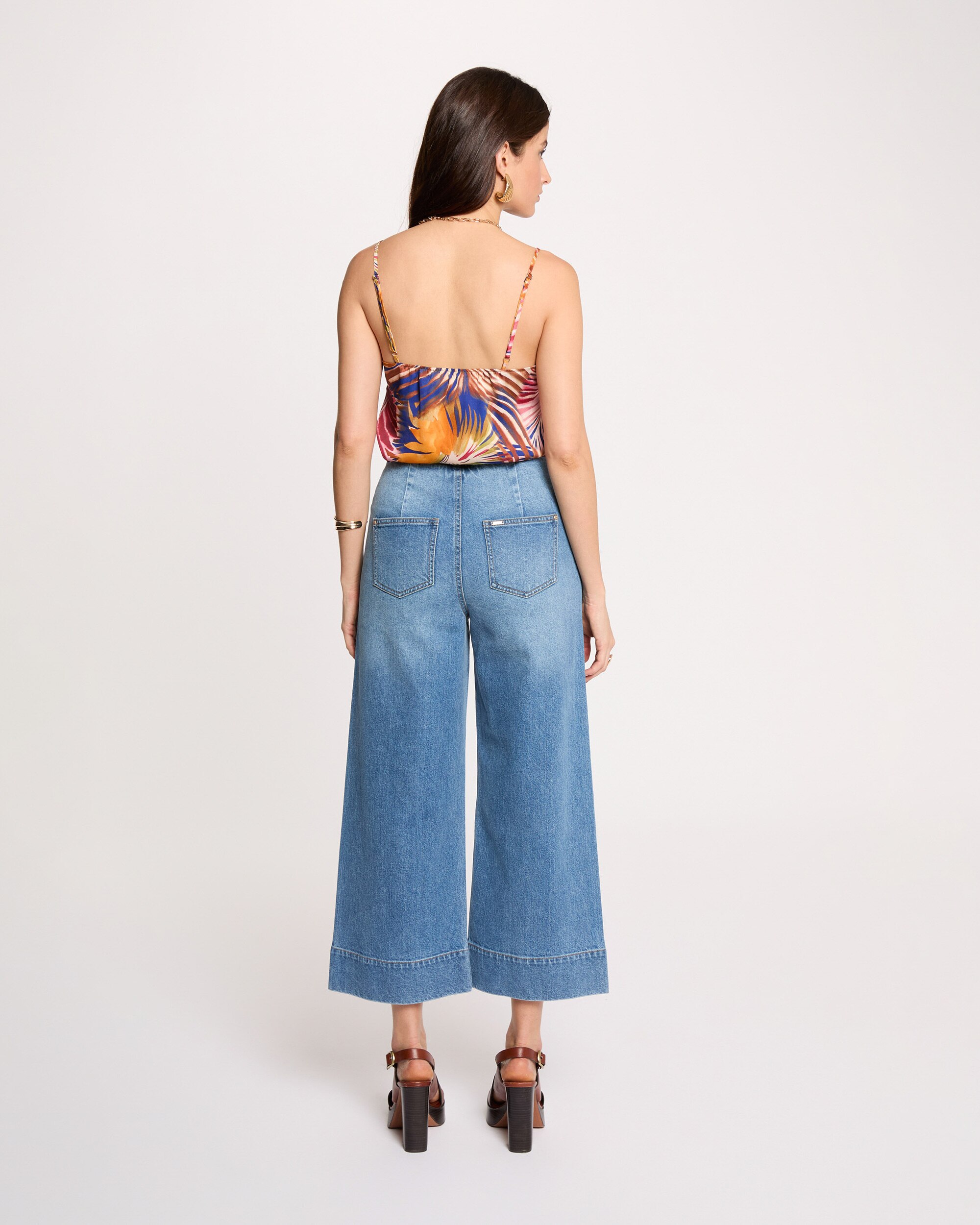 Jeans Largo de Cintura Subida Corte 7/8 Azul denim-3