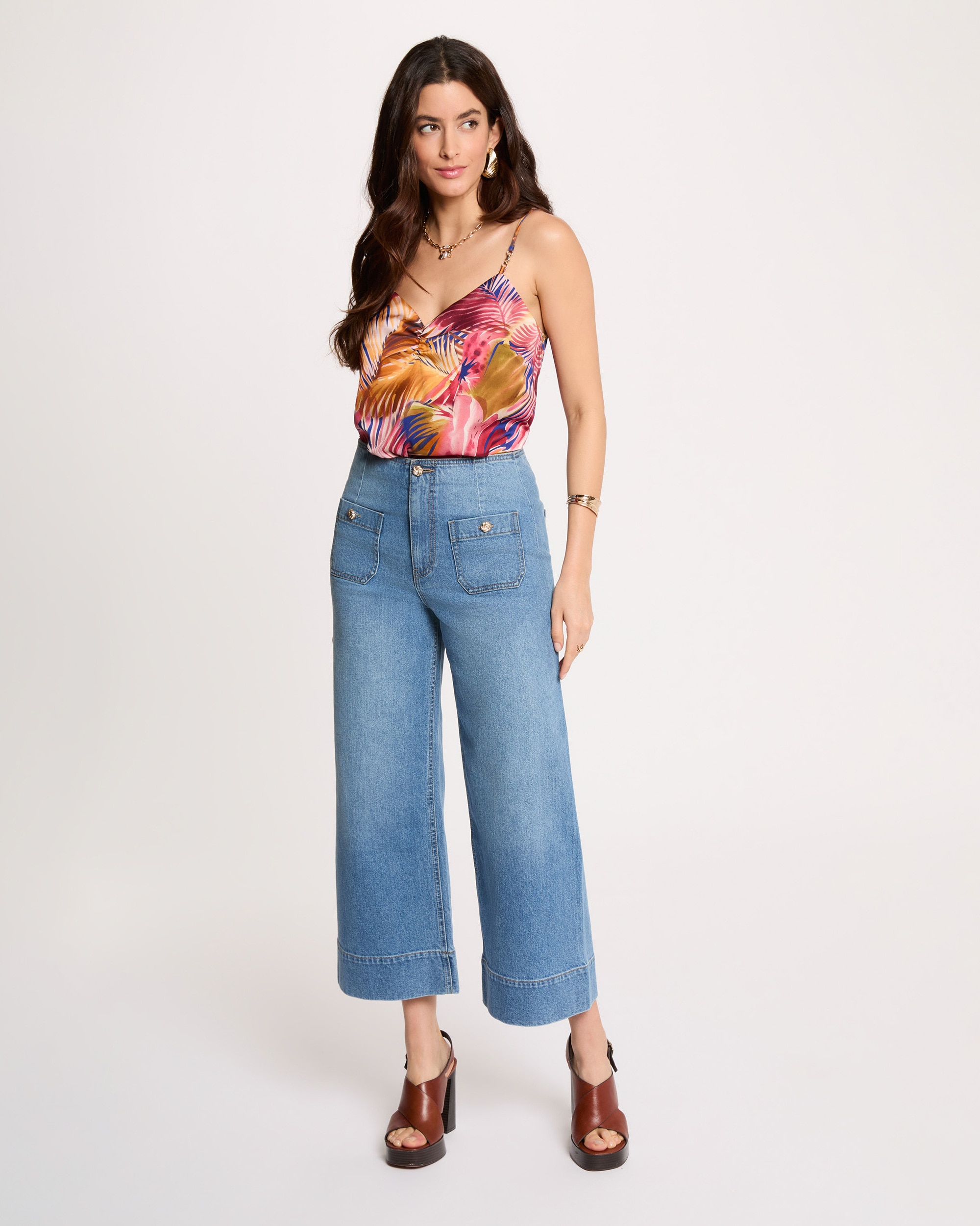 Jeans Largo de Cintura Subida Corte 7/8 Azul denim-4