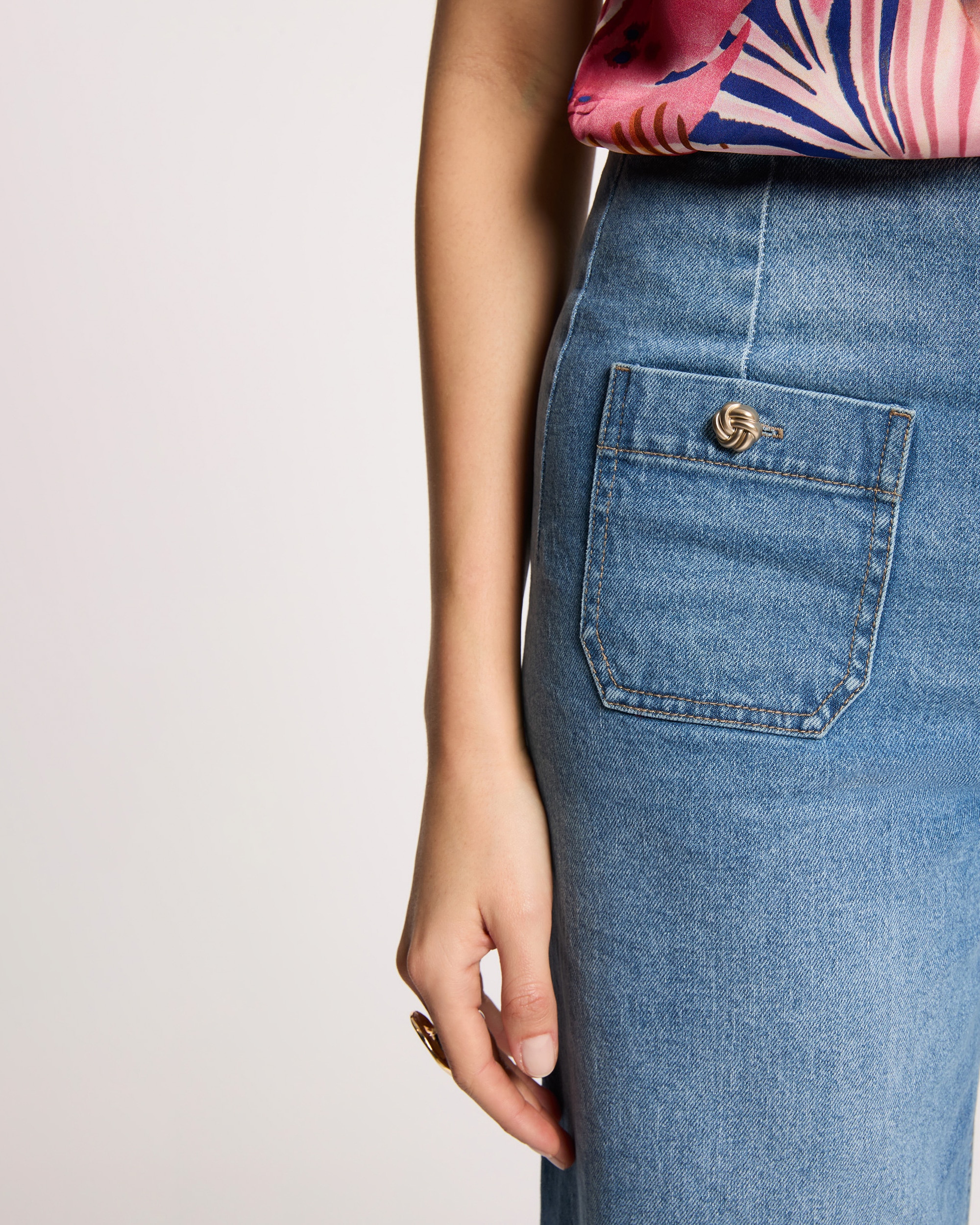 Jeans Largo de Cintura Subida Corte 7/8 Azul denim-5