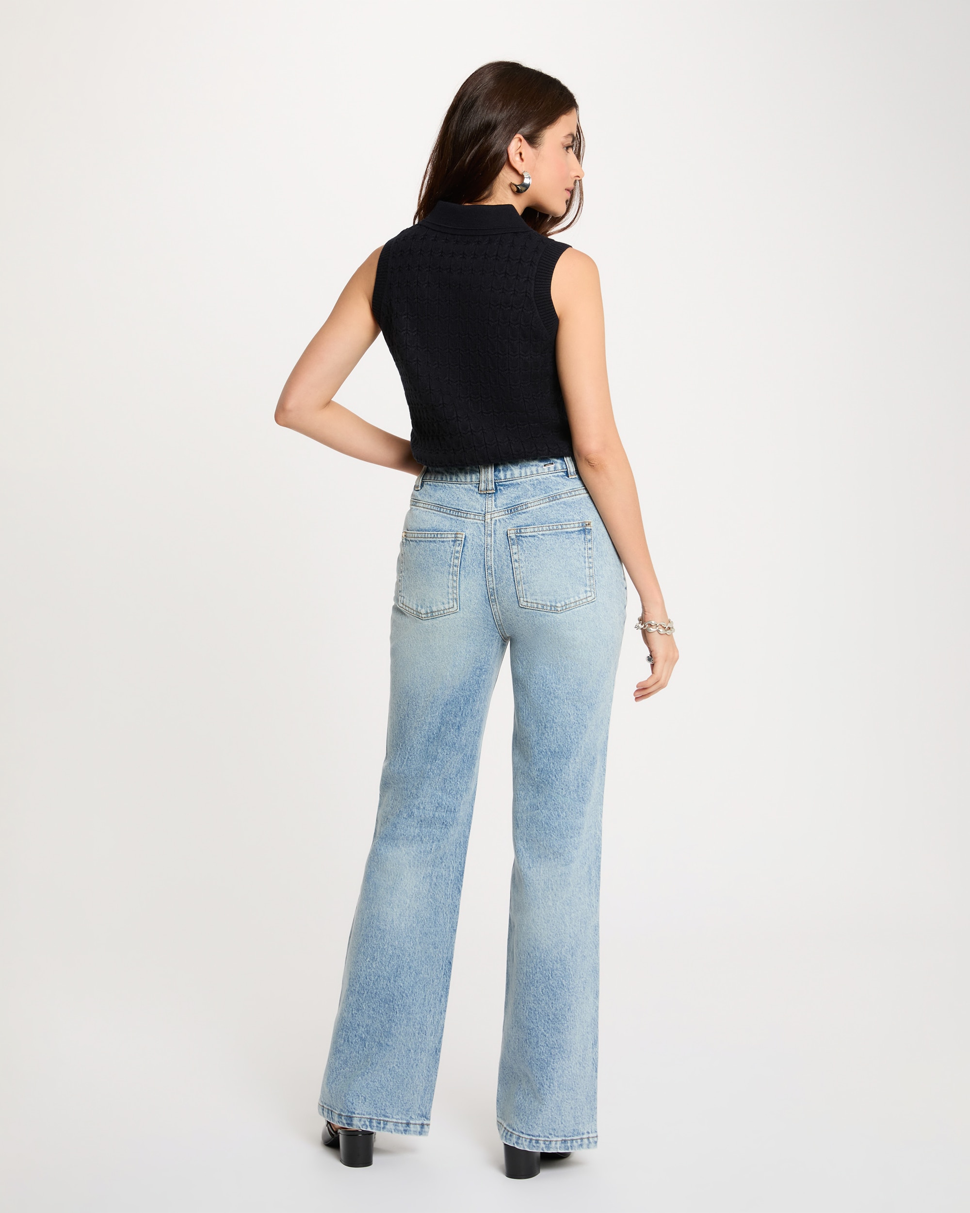 Jeans Largos de Cintura Subida Azul denim-3