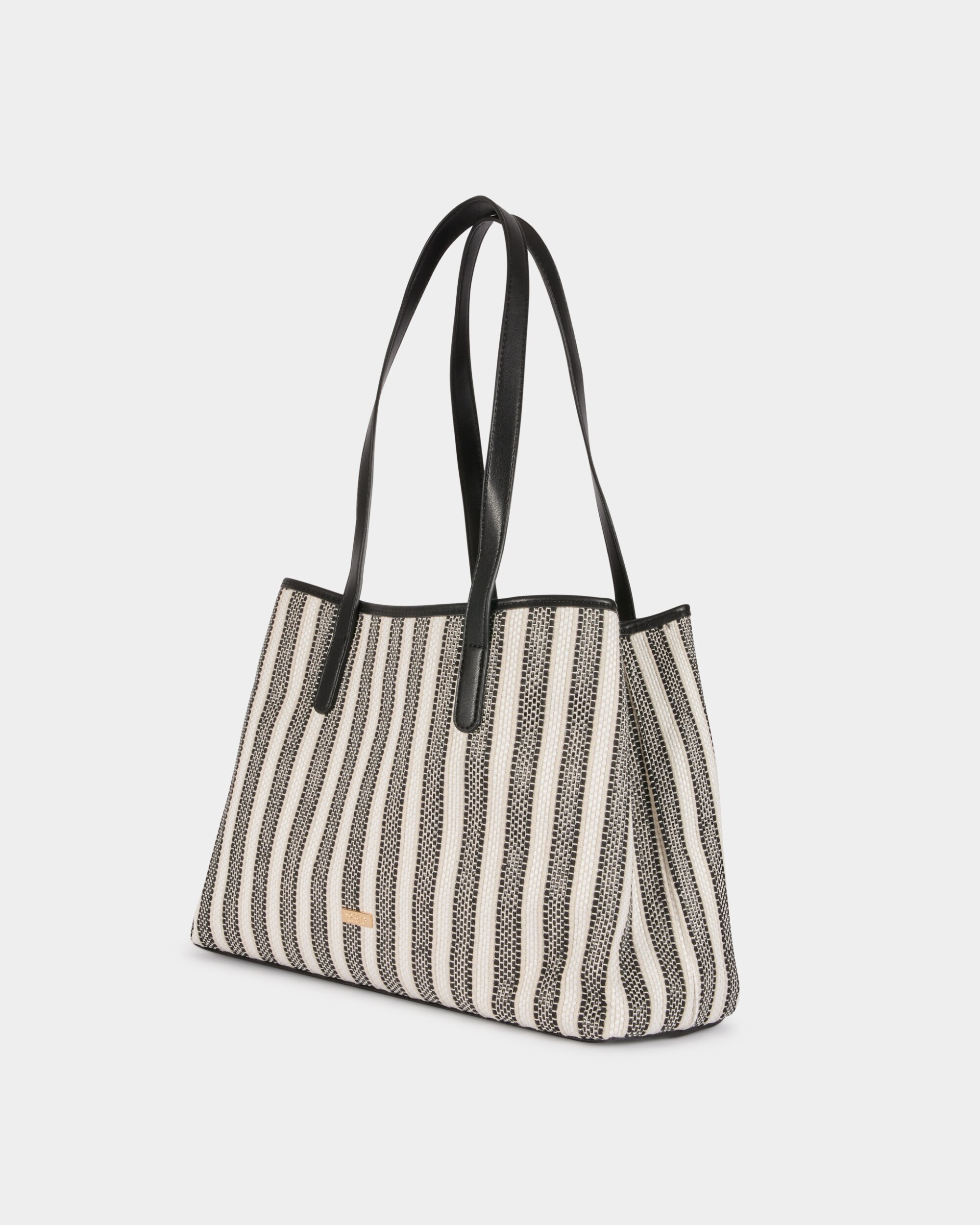 Mala de Ombro com Pendente e Estampado Às Riscas Preto-4