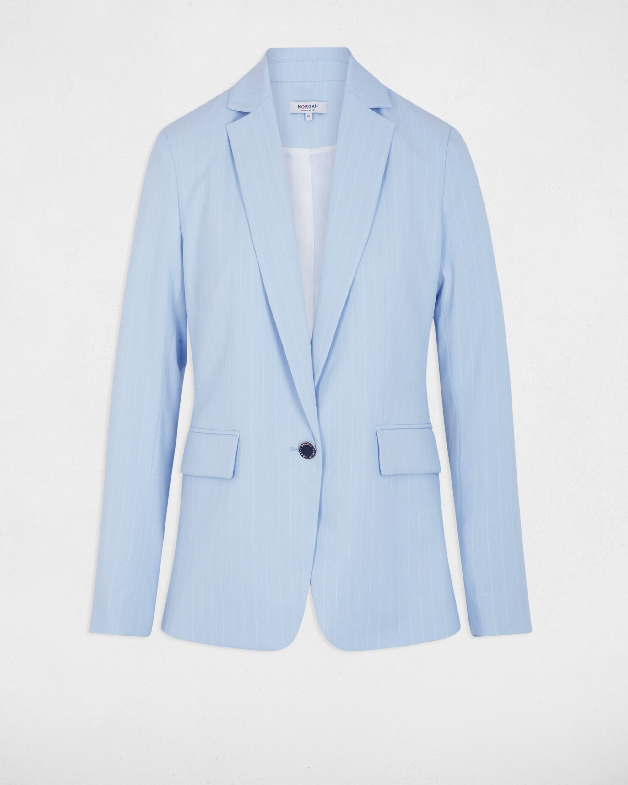 Blazer Ajustado com Estampado Às Riscas Azul-claro-2