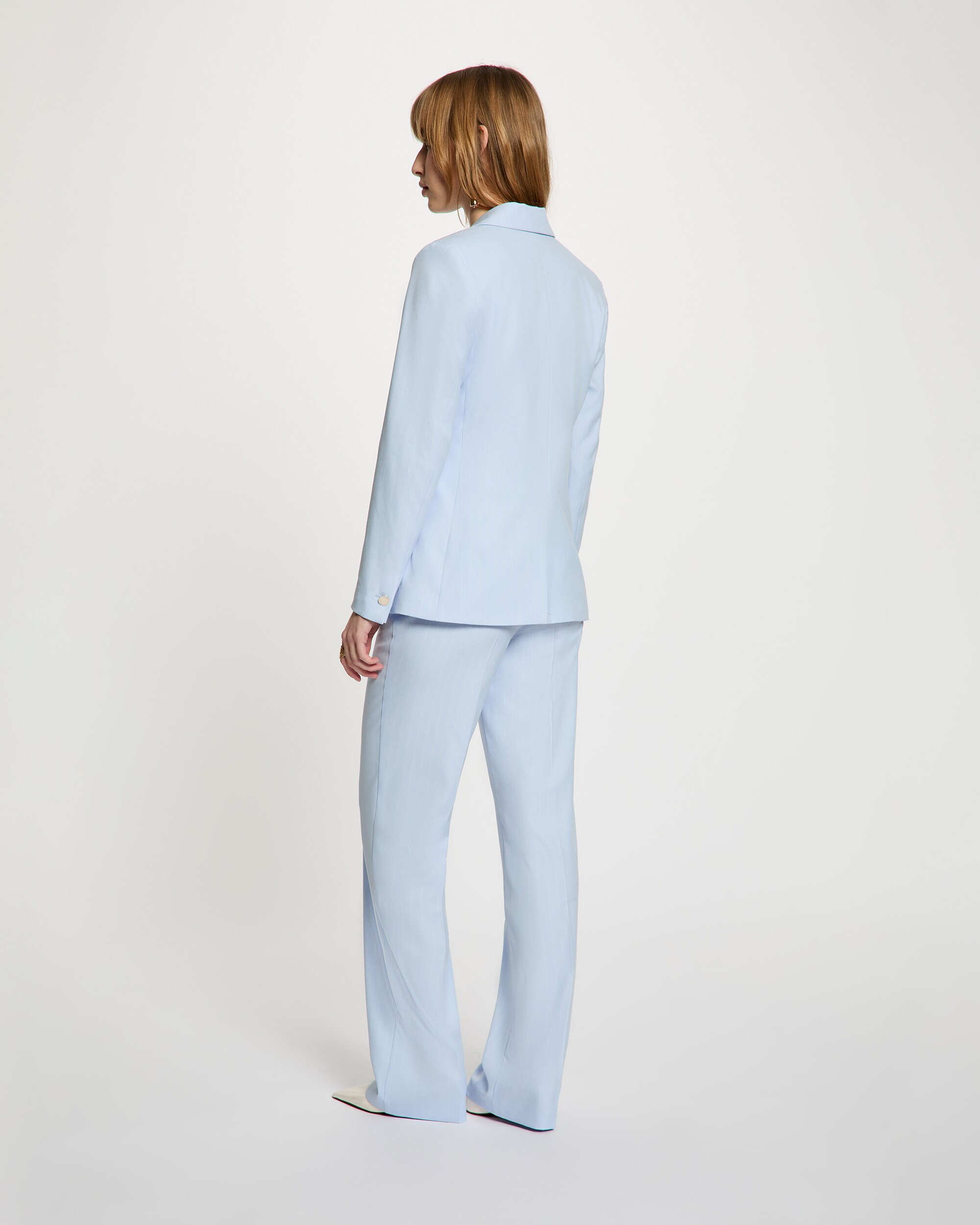 Blazer Ajustado com Estampado Às Riscas Azul-claro-3