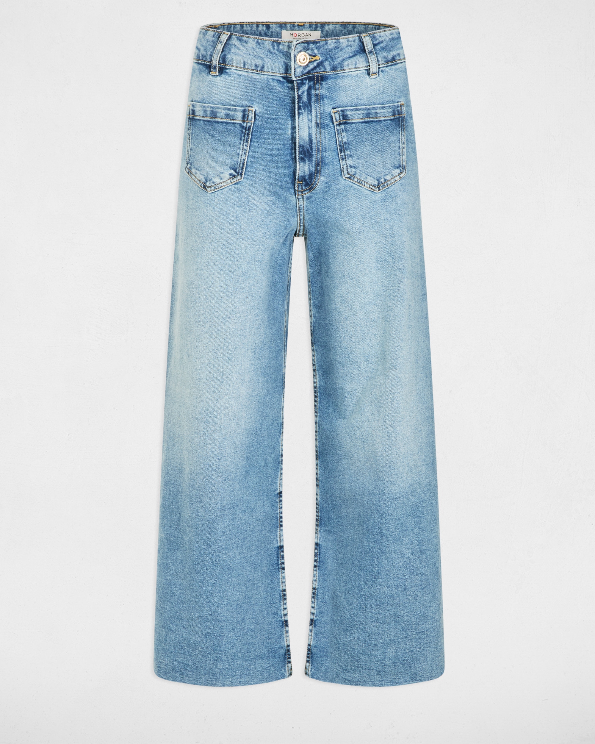 Calças Jeans Largas de Cintura Subida Azul-claro-2
