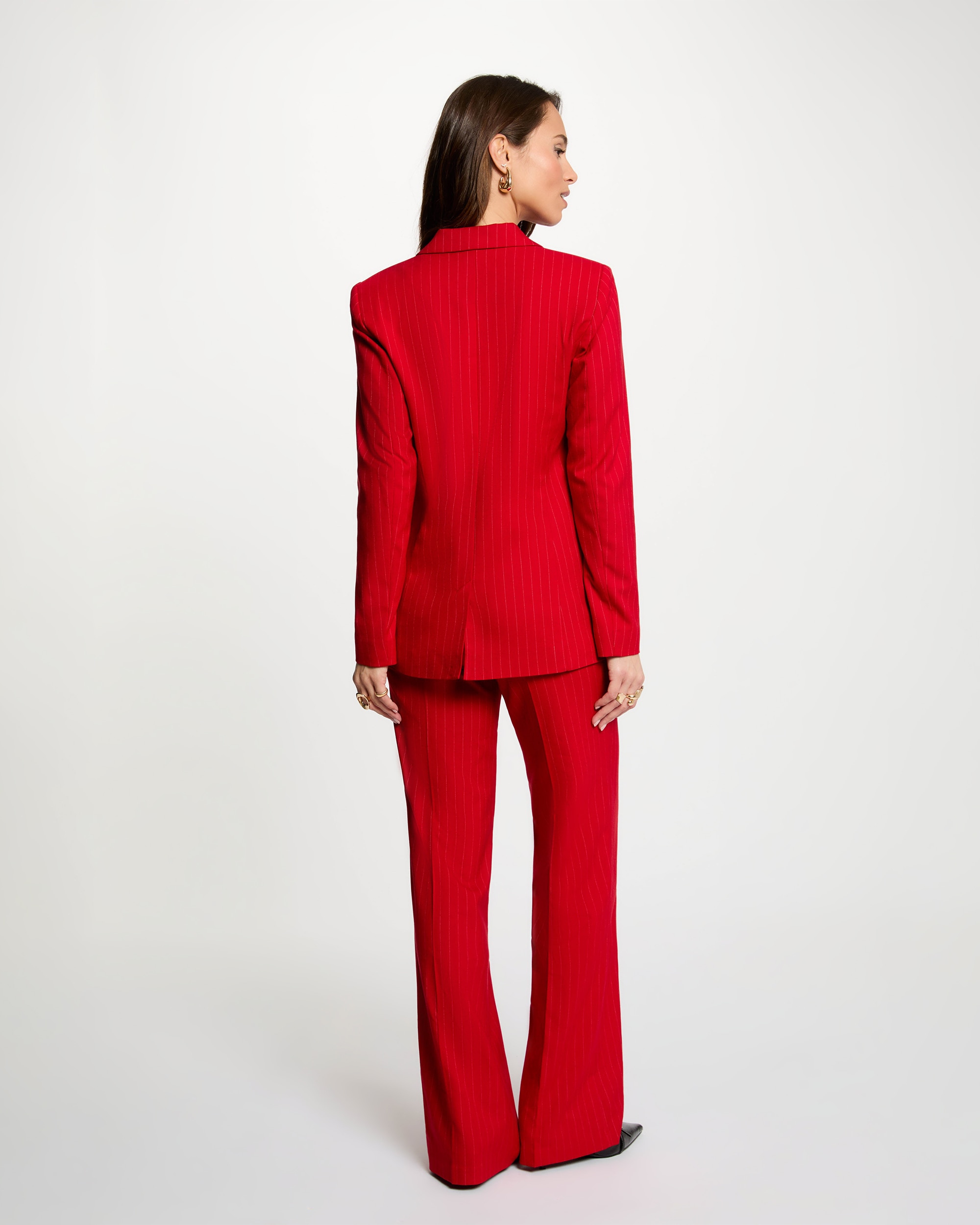 Casaco Ajustado com Estampado Às Riscas Vermelho-3