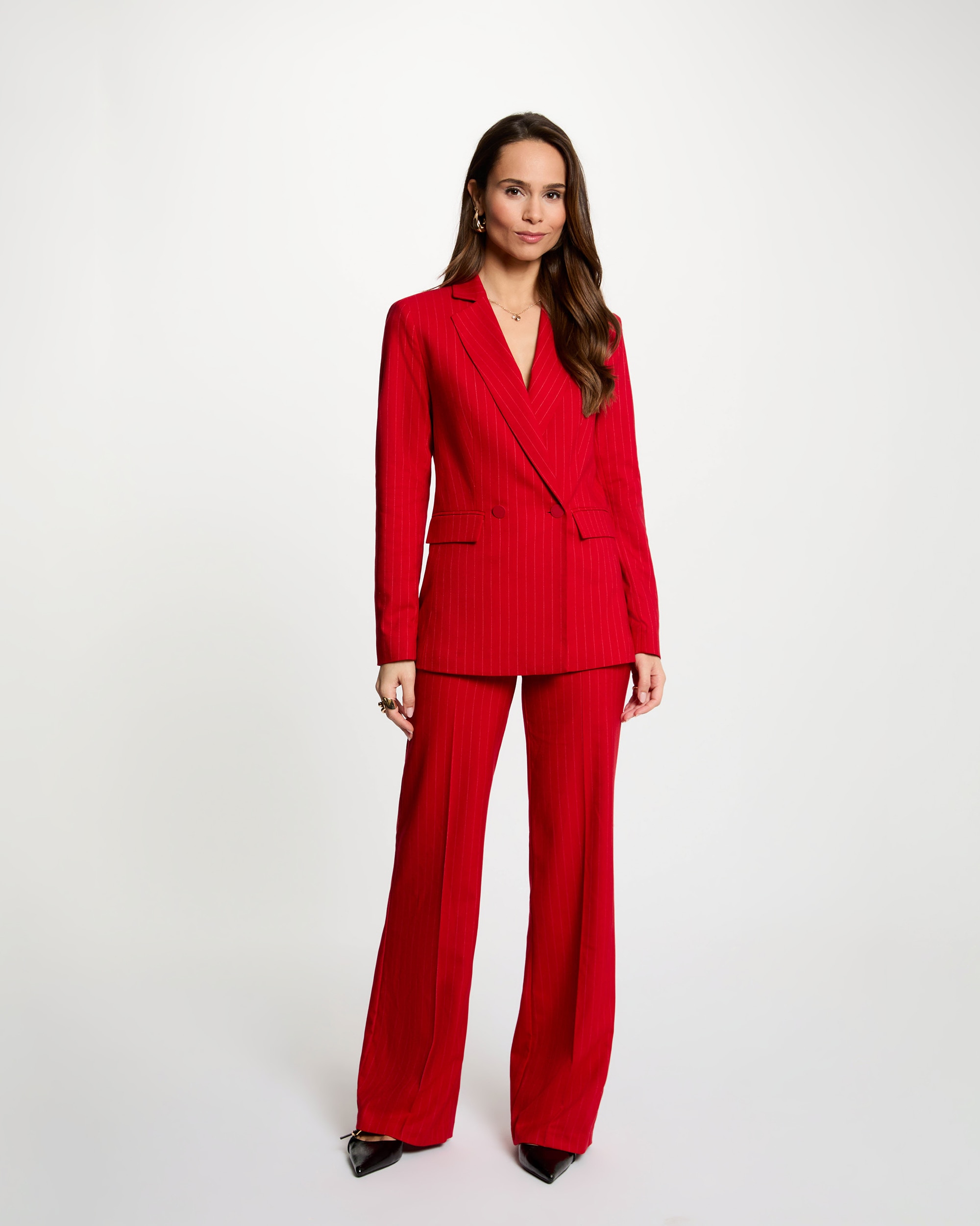 Casaco Ajustado com Estampado Às Riscas Vermelho-4