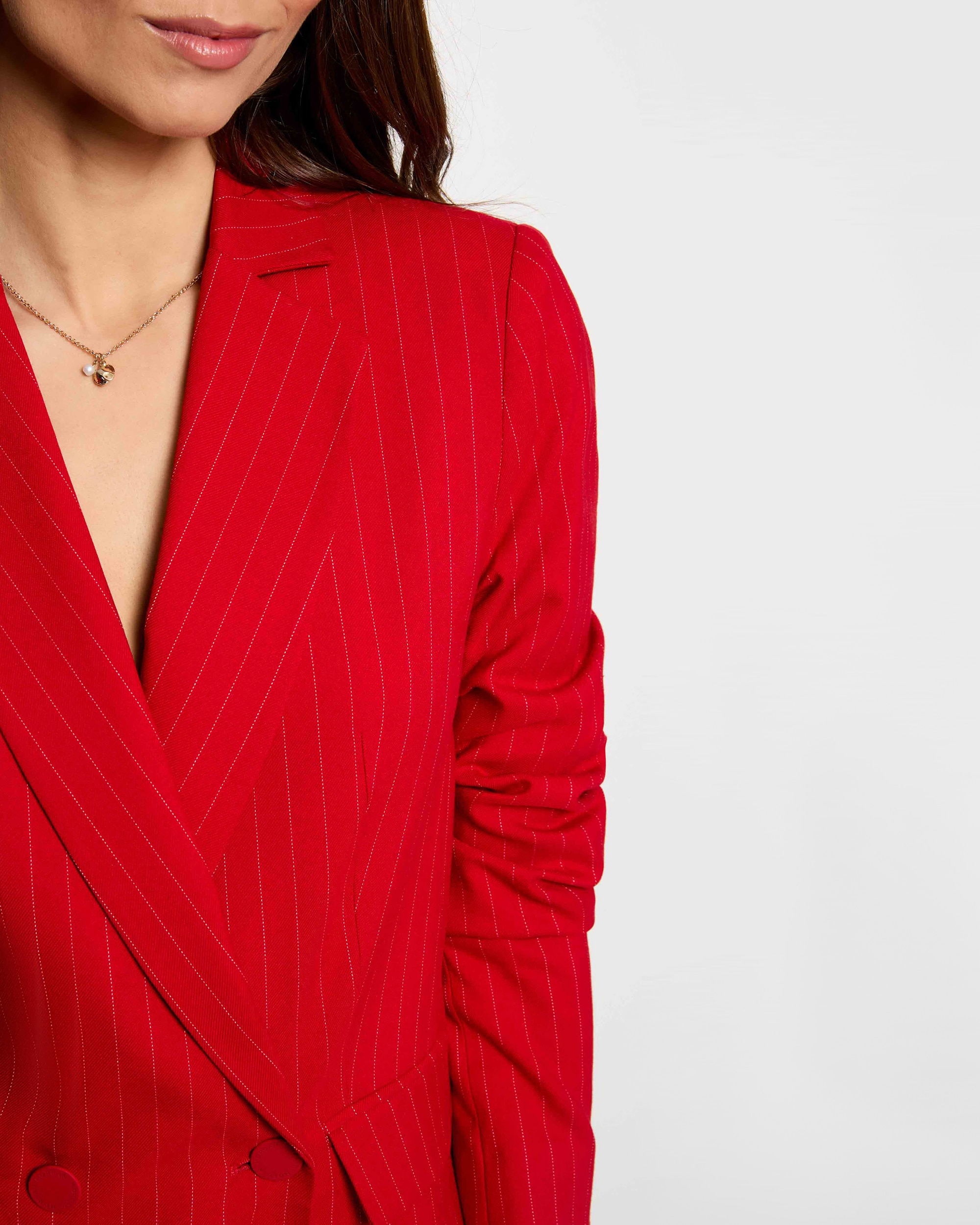 Casaco Ajustado com Estampado Às Riscas Vermelho-5