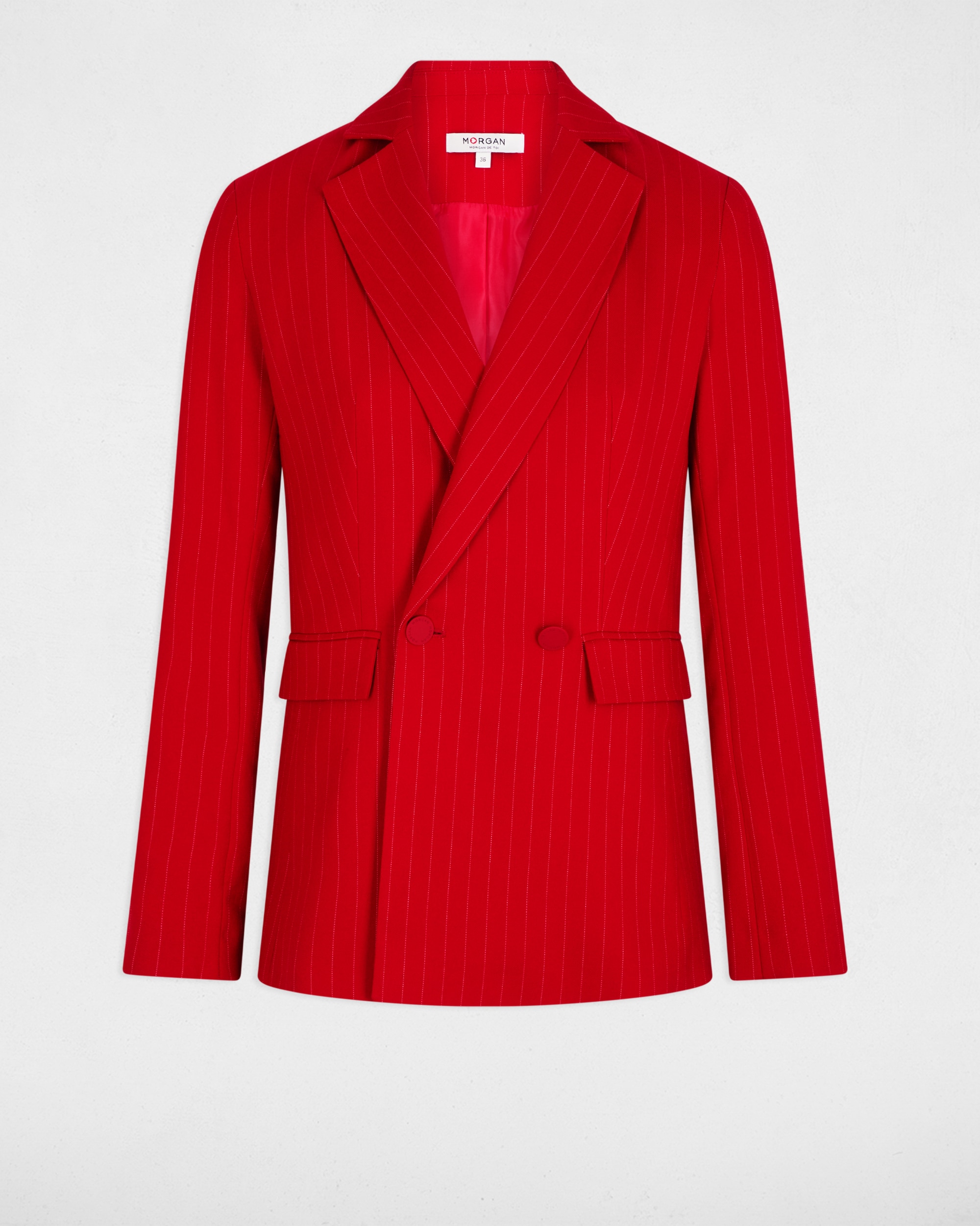 Casaco Ajustado com Estampado Às Riscas Vermelho-2