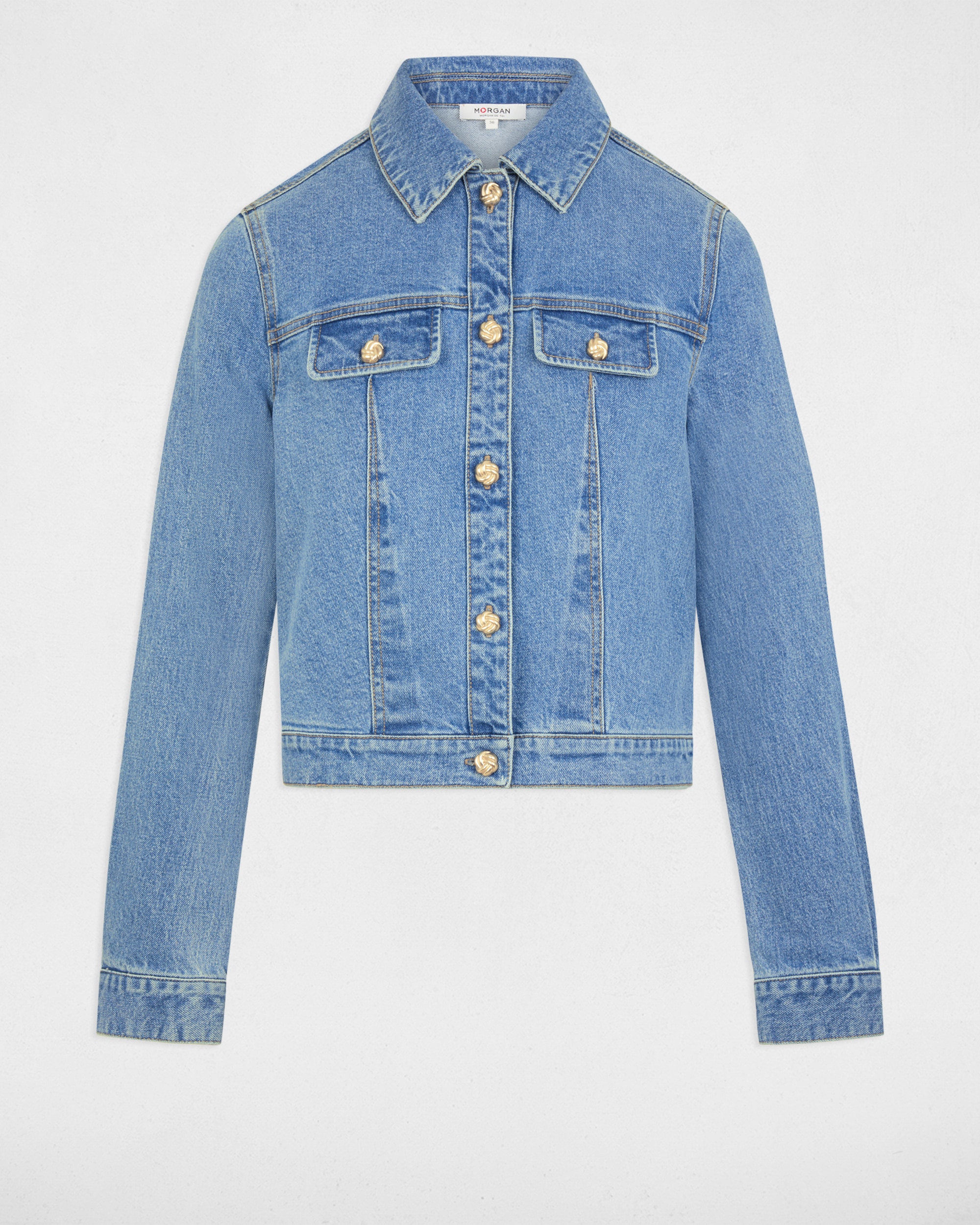 Blusão Jeans Curto com Manga 3/4 Azul denim-2