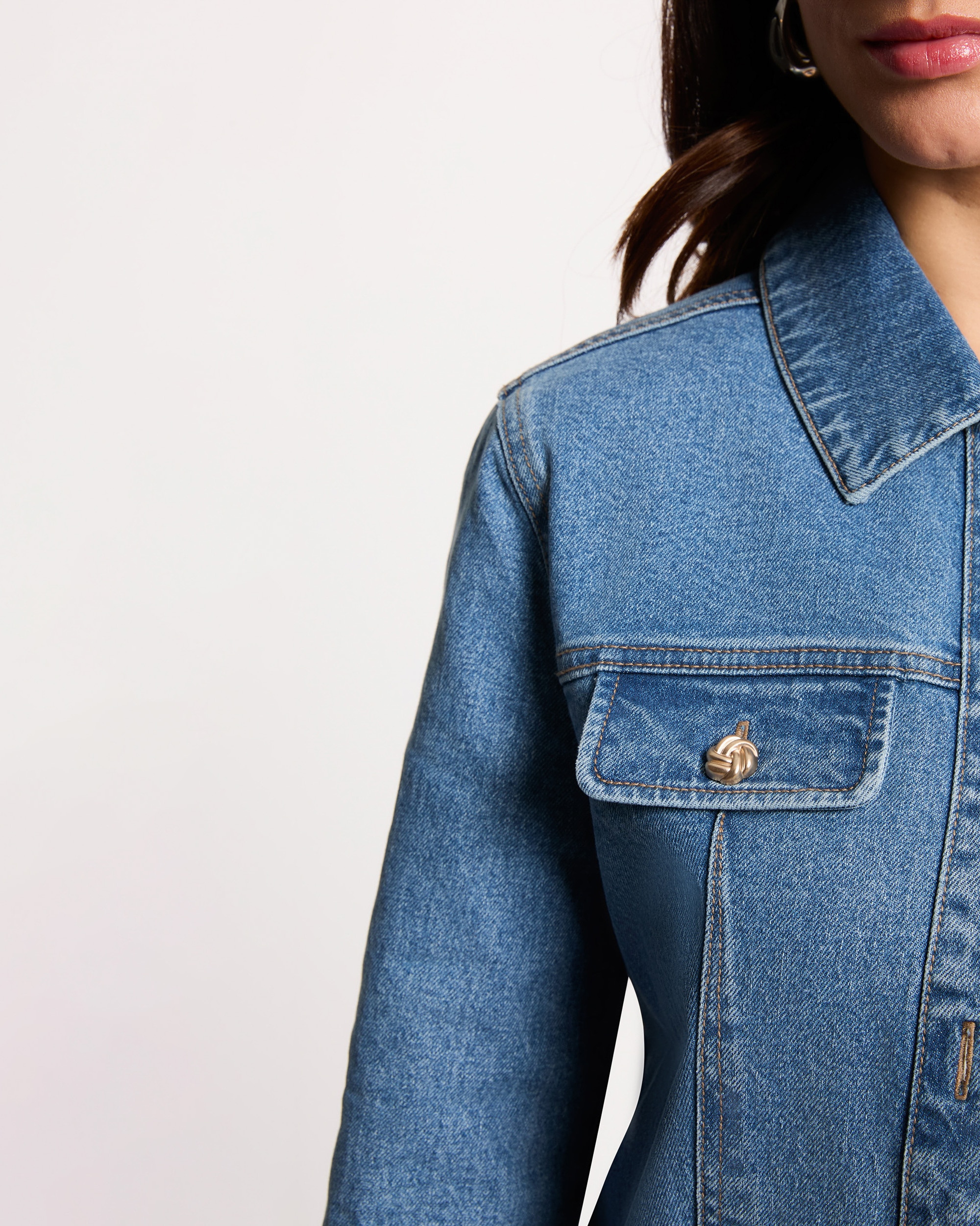 Blusão Jeans Curto com Manga 3/4 Azul denim-5