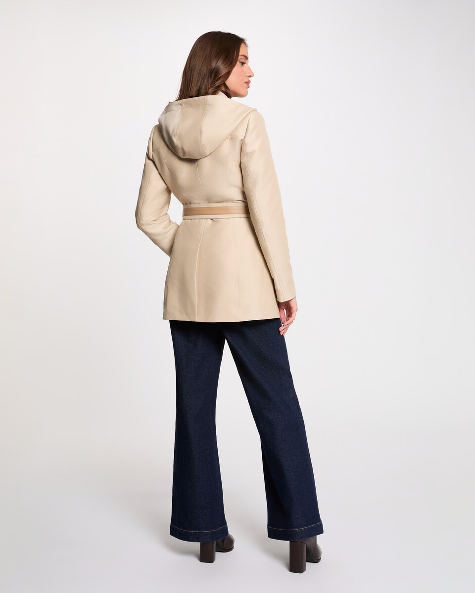 Gabardina Média com Capuz Bege-3