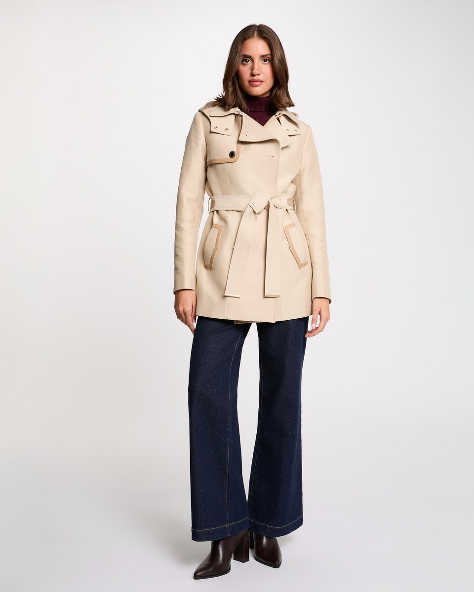 Gabardina Média com Capuz Bege-4