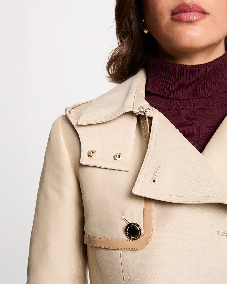 Gabardina Média com Capuz Bege-5