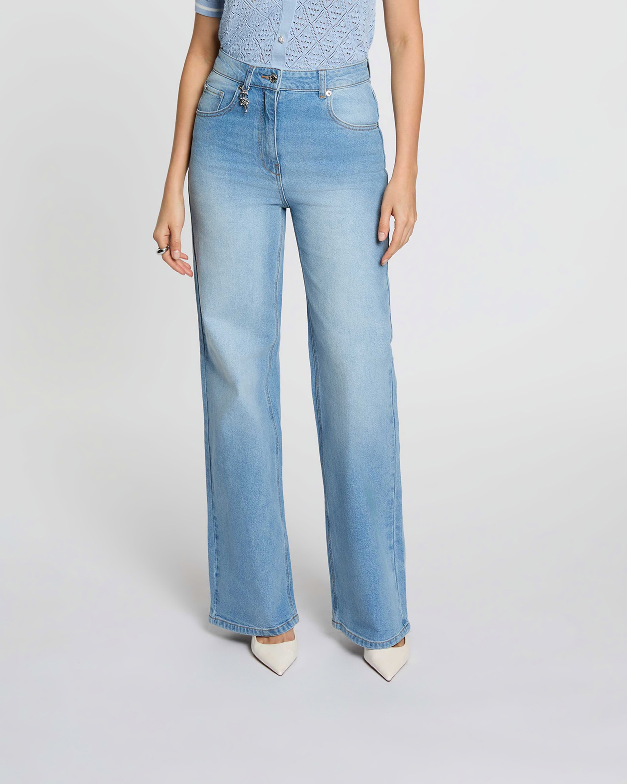 Jeans Largos de Cintura Subida Azul-1